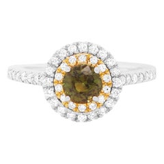 0.72 Carat Natural Color Change Round Alexandrite White Diamond Ring 18K Gold