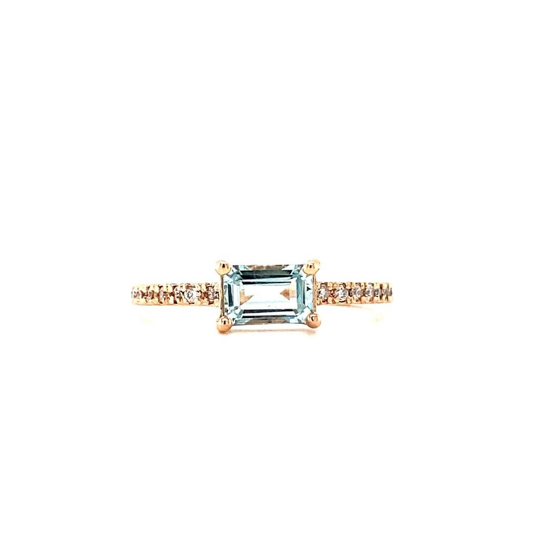 0.72 Carat Aquamarine Diamond Rose Gold Cocktail Band Ring
Simple yet Elegant.....This classic design is going to elevate your accessory wardrobe!   

Item Specs:

1 Straight Cut Baguette Cut Aquamarine weighing 0.51 Carats
30 Round Cut Diamonds
