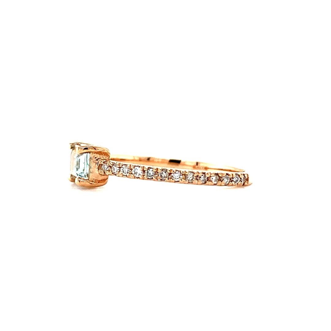Baguette Cut 0.72 Carat Aquamarine Diamond Rose Gold Cocktail Band Ring For Sale