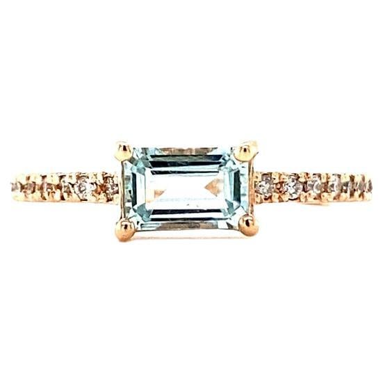 0.72 Carat Aquamarine Diamond Rose Gold Cocktail Band Ring For Sale