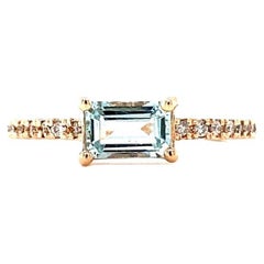 0,72 Karat Aquamarin Diamant Rose Gold Cocktail Band Ring