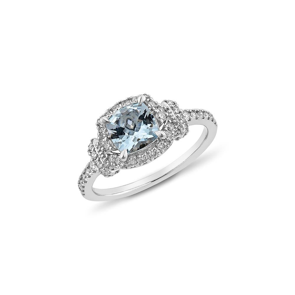 Contemporary 0.72 Carat Aquamarine Fancy Ring in 18Karat White Gold with White Diamond.   For Sale