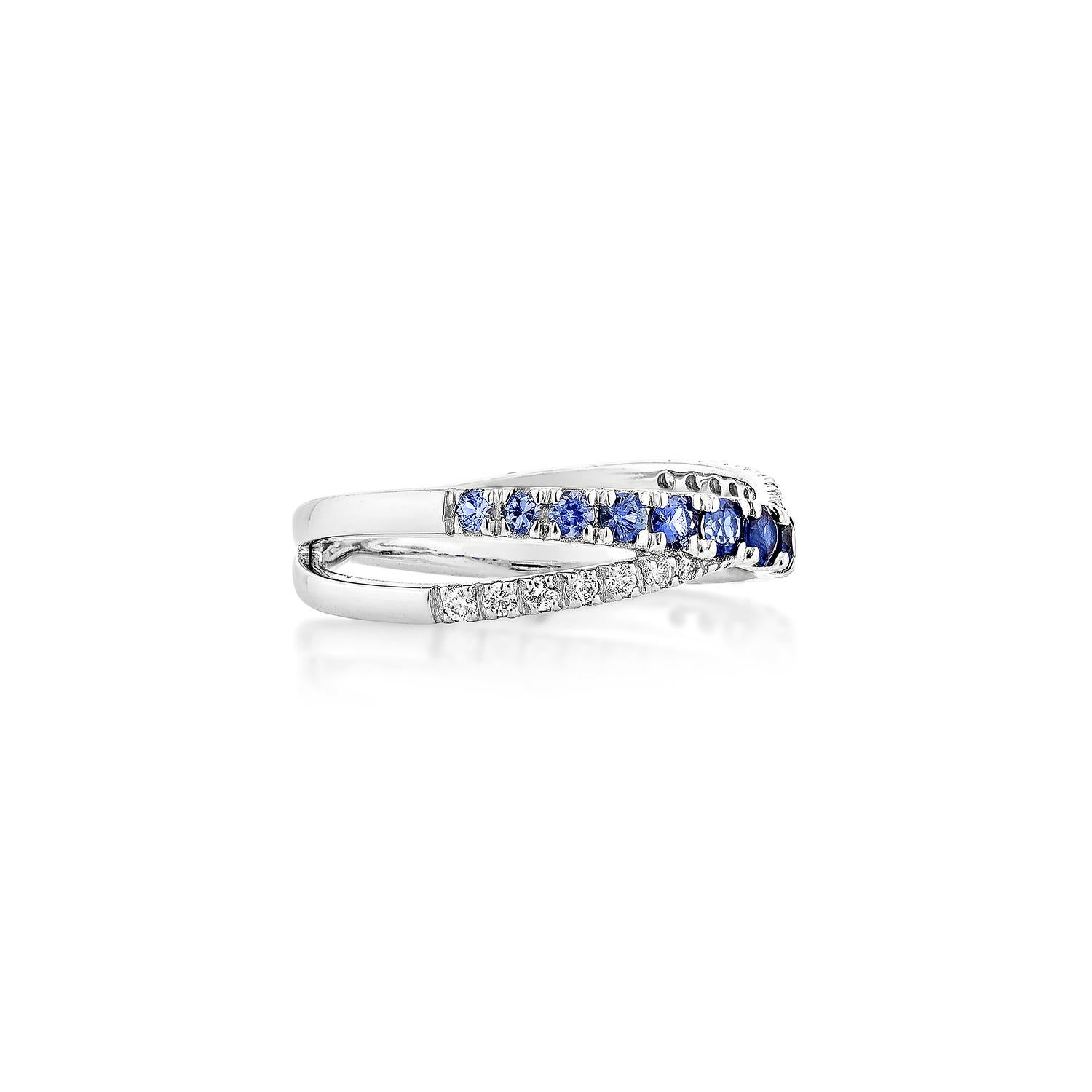 0,72 Karat blauer Saphir Stapelbarer Ring aus 14 Karat Weißgold mit Diamant.   (Zeitgenössisch) im Angebot