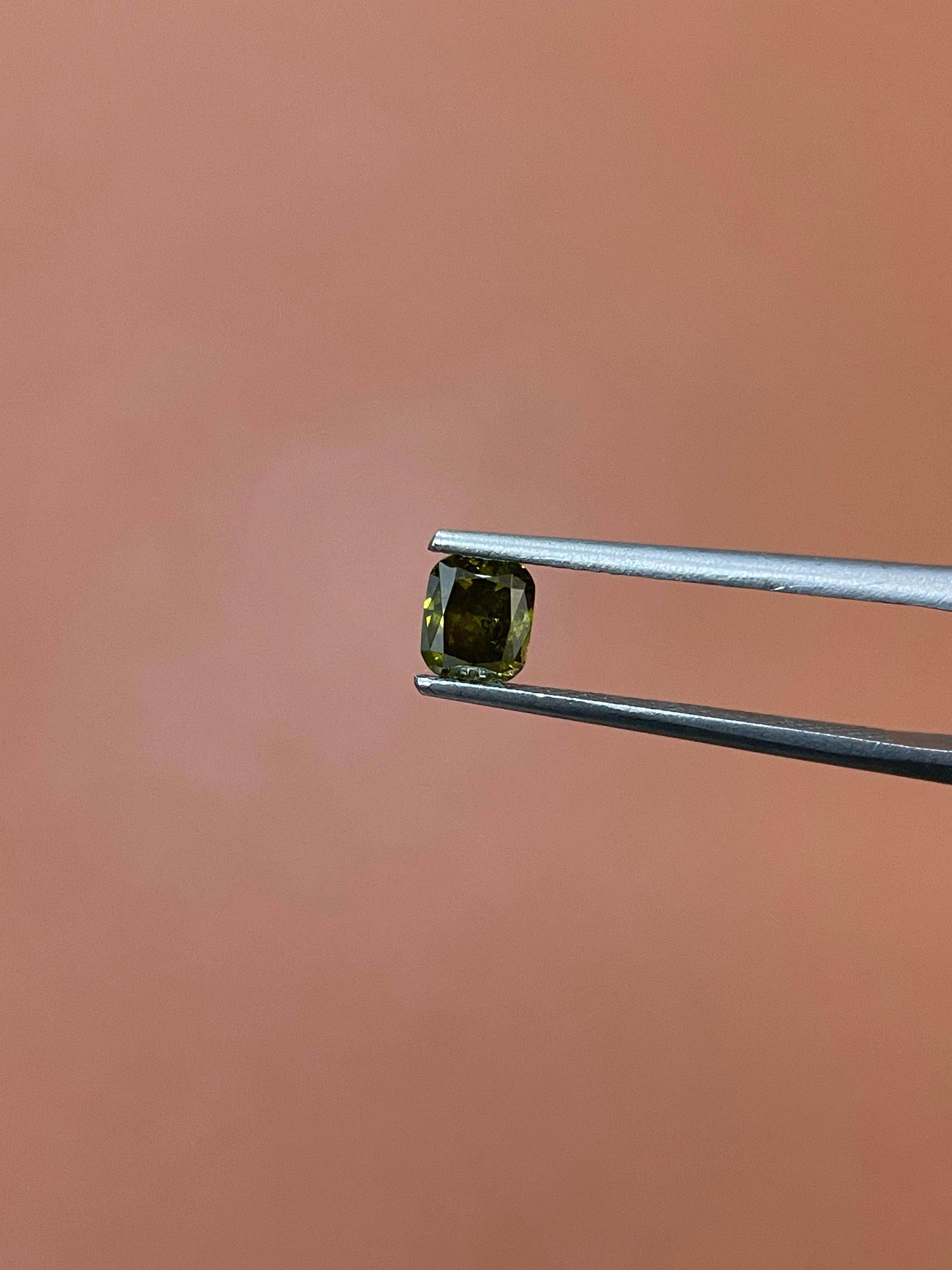 Brilliant Cut 0.72 Carat Cushion Brilliant Gia Certified Fancy Dark Brown-Greenish Yellow Diam