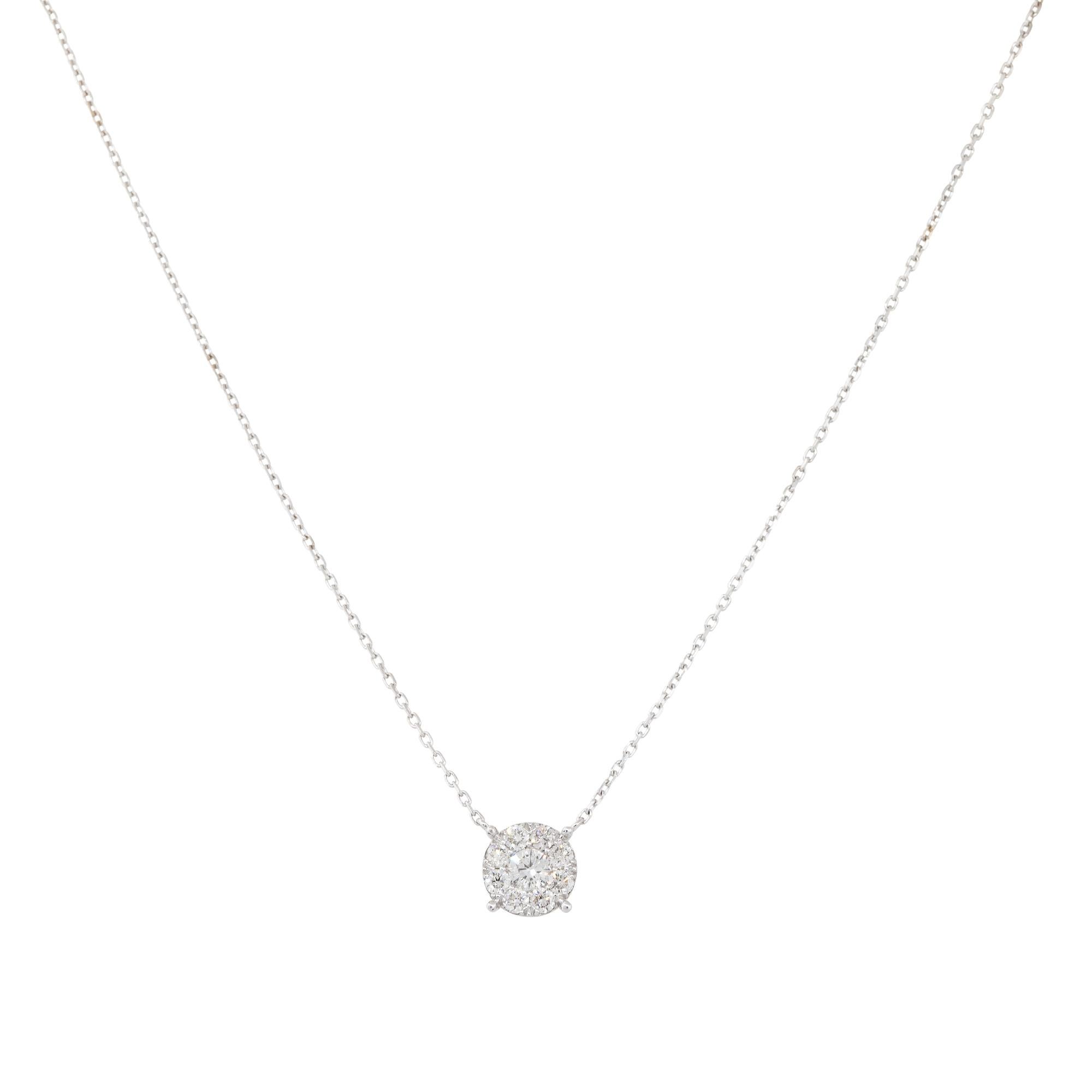 Round Cut 0.72 Carat Diamond Cluster Necklace 18 Karat in Stock For Sale