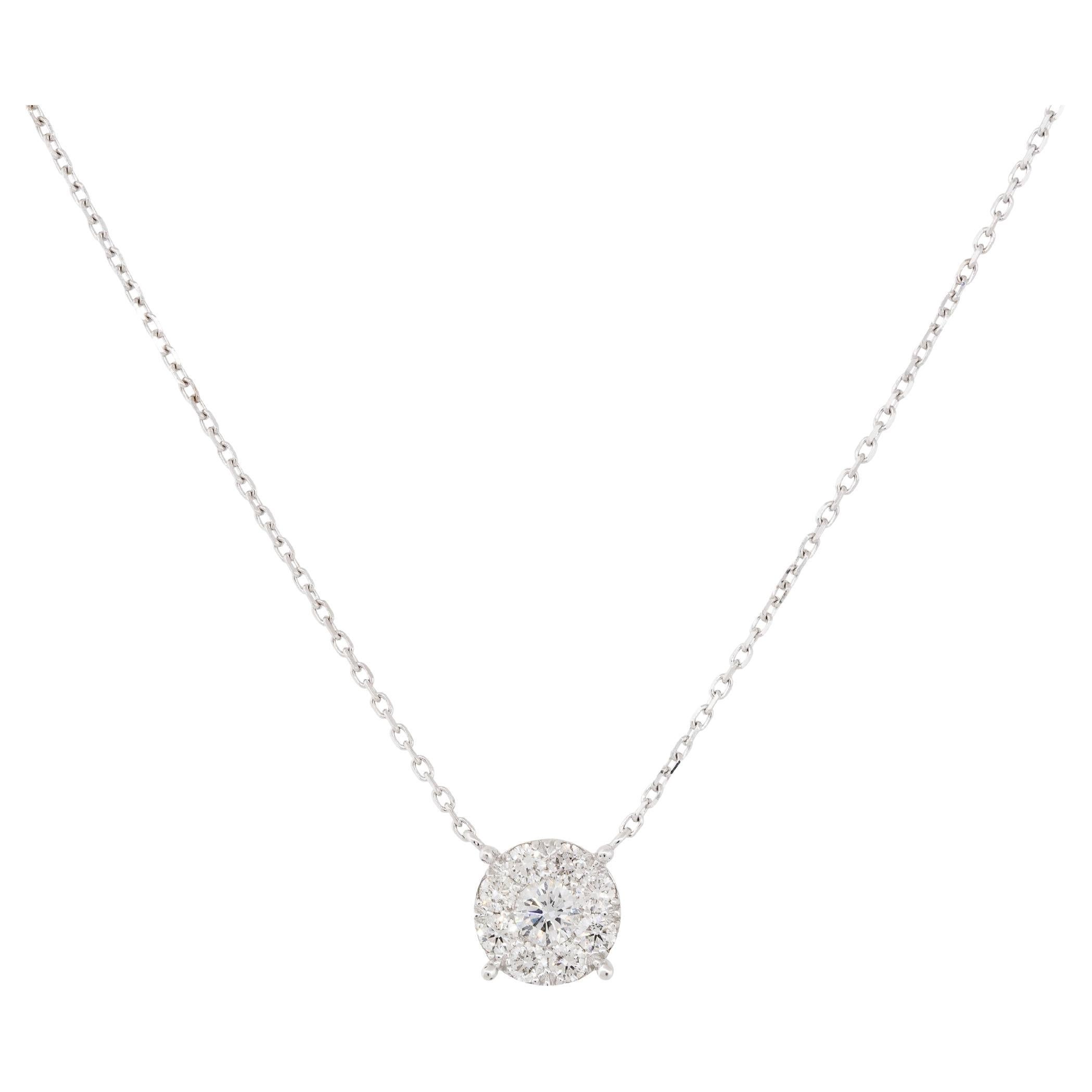 0.72 Carat Diamond Cluster Necklace 18 Karat in Stock For Sale