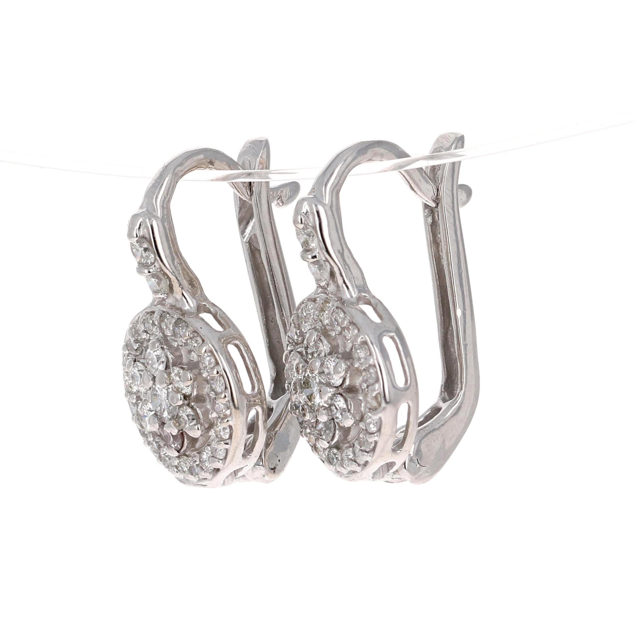 Modern 0.72 Carat Diamond Floret Design 14 Karat White Gold Earrings
