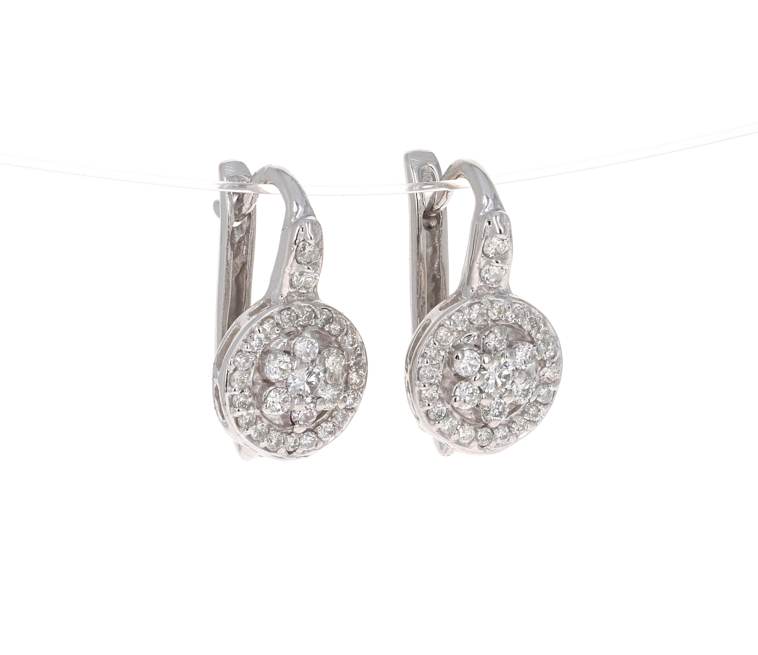 Contemporary 0.72 Carat Diamond Floret Design 14 Karat White Gold Earrings
