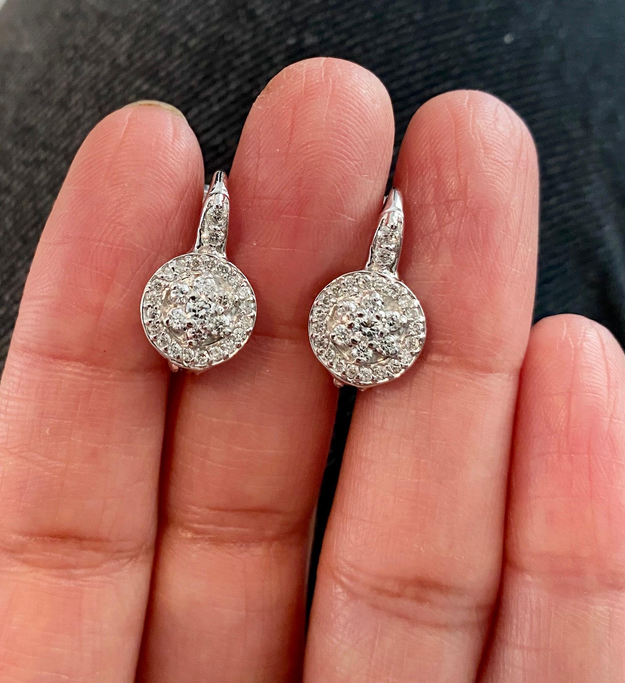 0.72 Carat Diamond Floret Design 14 Karat White Gold Earrings In New Condition In Los Angeles, CA