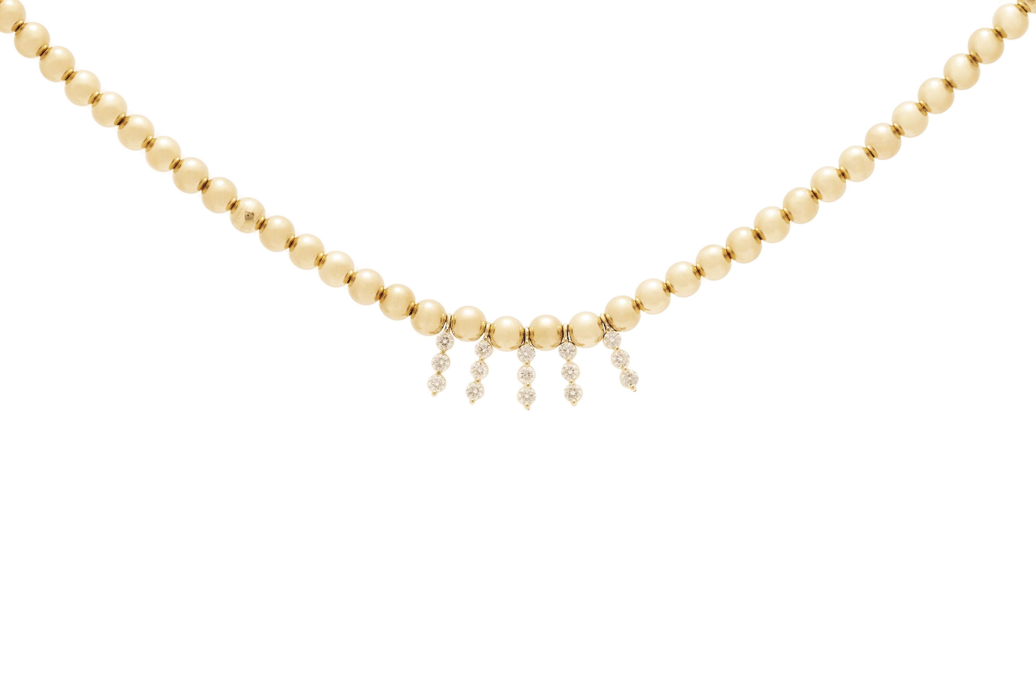 This detailed design comprising an enduring gold chain with vibrant gold beads and five impeccable diamond sticks will indisputably make you gleam with sophistication and style, both in your comfort zone at home and when you grace the town in your