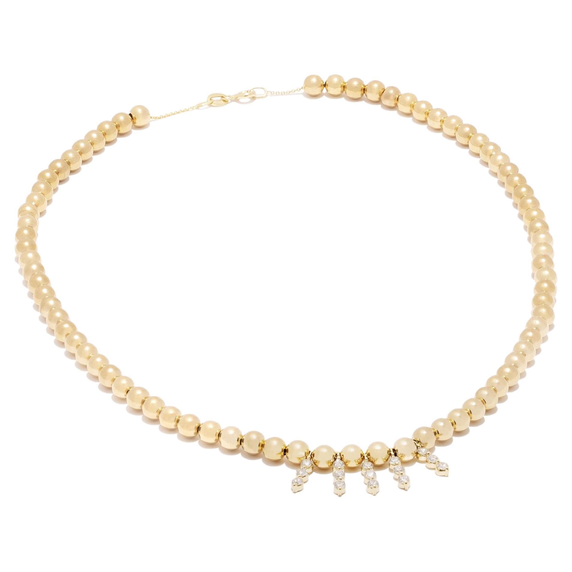 0.72 Carat Diamond and Gold Bead Yellow Gold Necklace For Sale