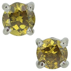 0.72 Carat Fancy Yellow Diamond Stud Earrings
