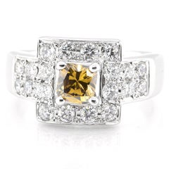 0.72 Carat Natural Fancy Brownish Yellow Diamond Ring Set in Platinum