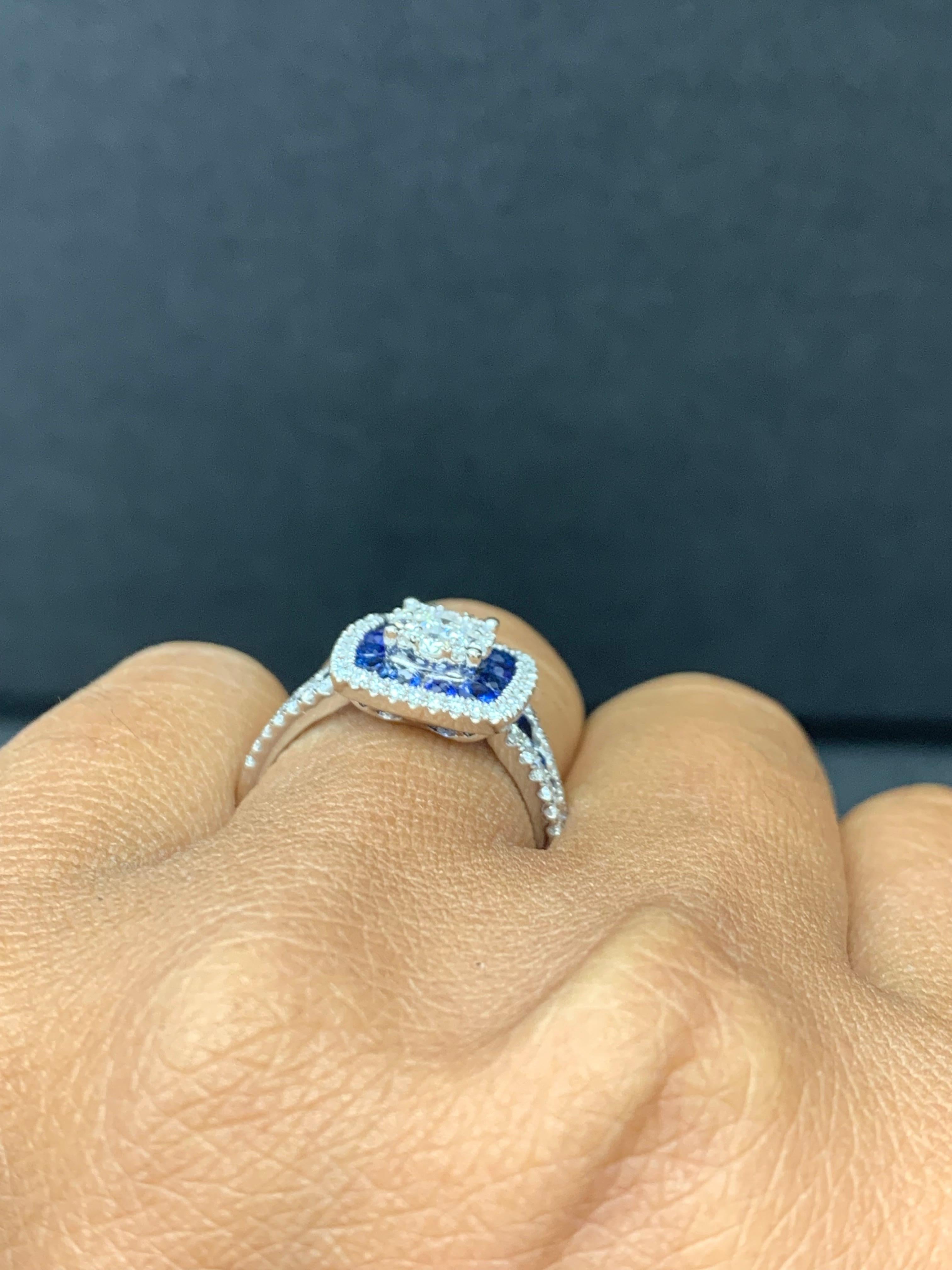 0.72 Carat of Blue Sapphire and Diamond Cocktail Ring in 18K White Gold For Sale 4