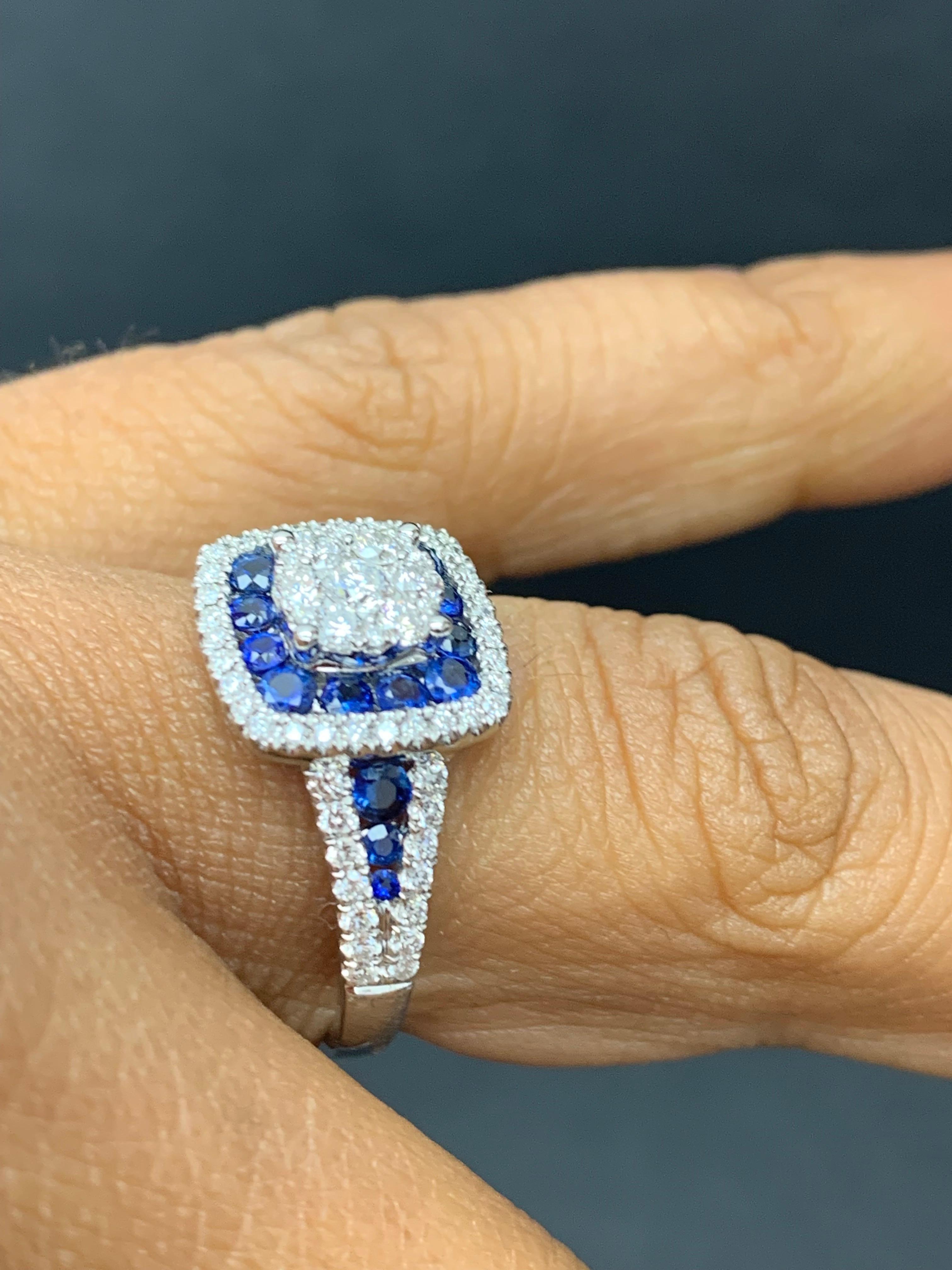 0.72 Carat of Blue Sapphire and Diamond Cocktail Ring in 18K White Gold For Sale 5