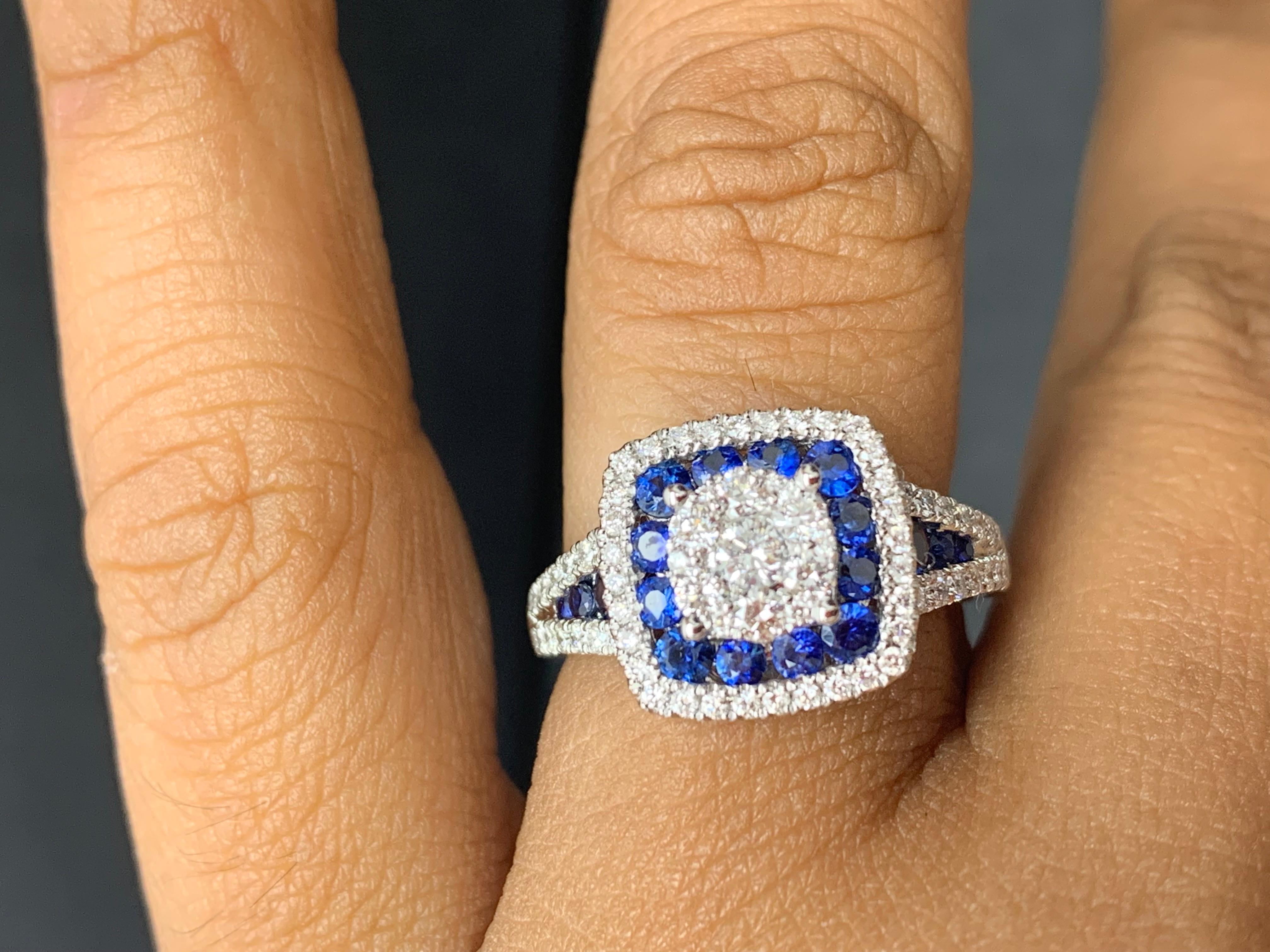 0.72 Carat of Blue Sapphire and Diamond Cocktail Ring in 18K White Gold For Sale 6