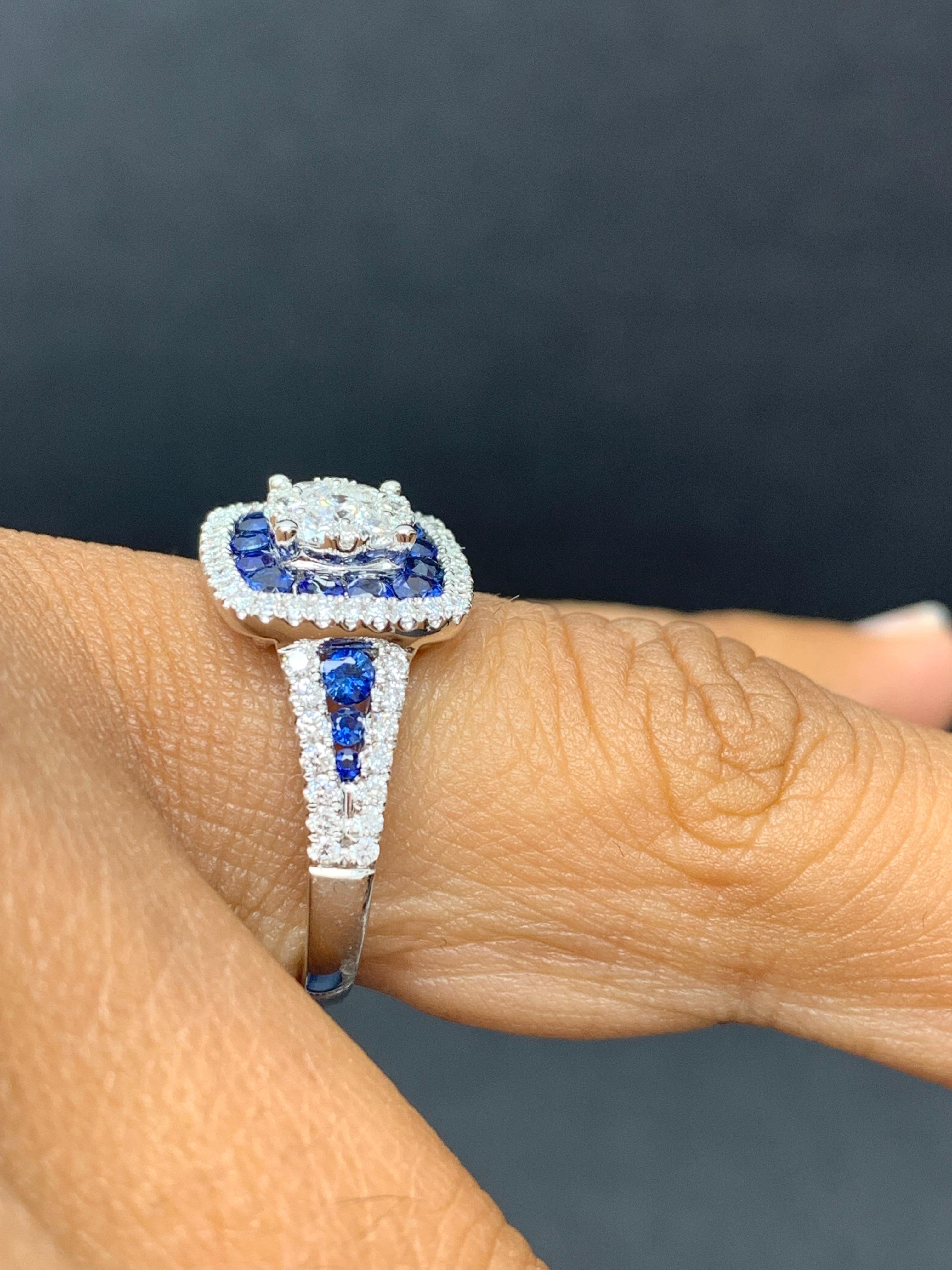 0.72 Carat of Blue Sapphire and Diamond Cocktail Ring in 18K White Gold For Sale 7