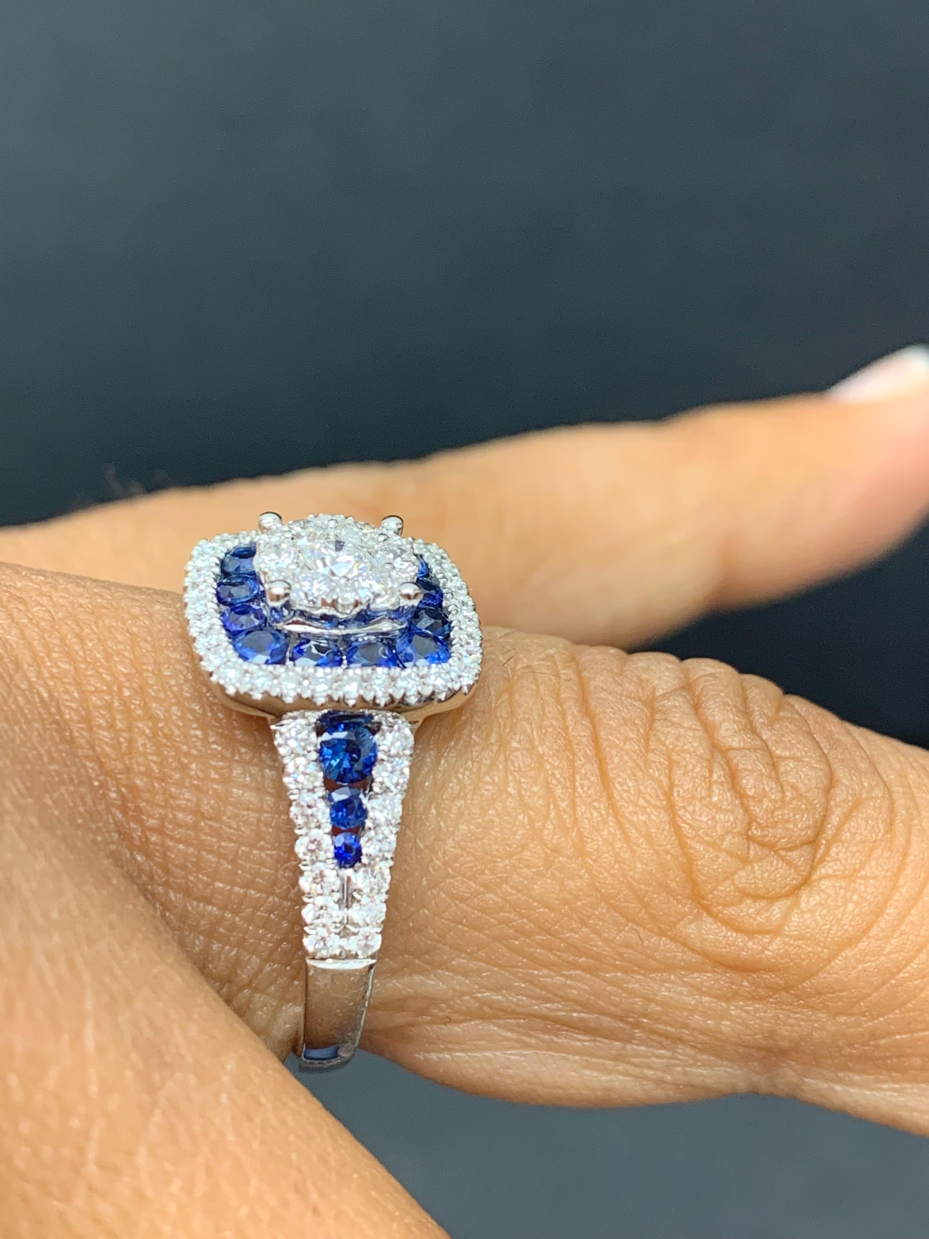 0.72 Carat of Blue Sapphire and Diamond Cocktail Ring in 18K White Gold For Sale 8