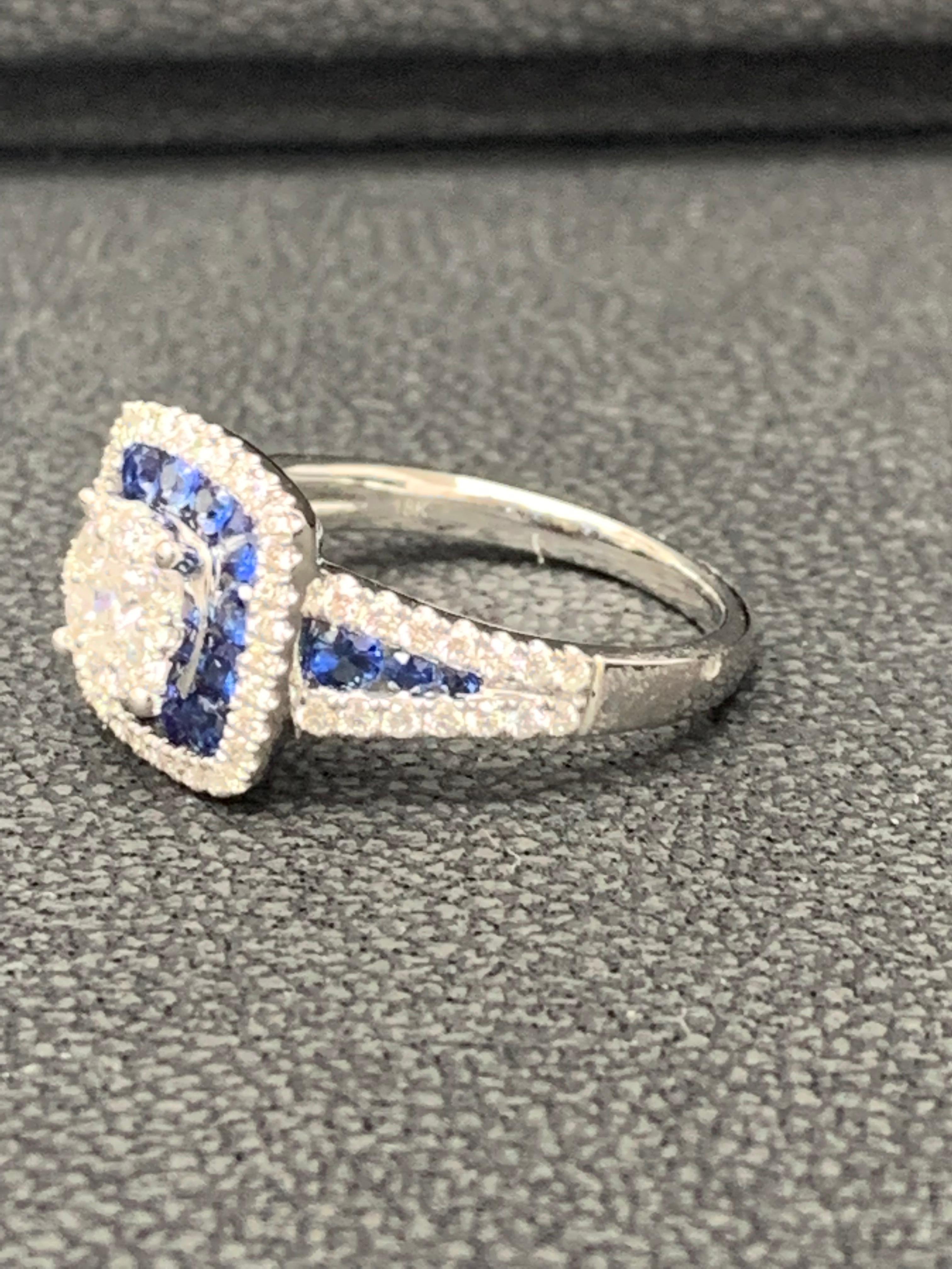 Brilliant Cut 0.72 Carat of Blue Sapphire and Diamond Cocktail Ring in 18K White Gold For Sale