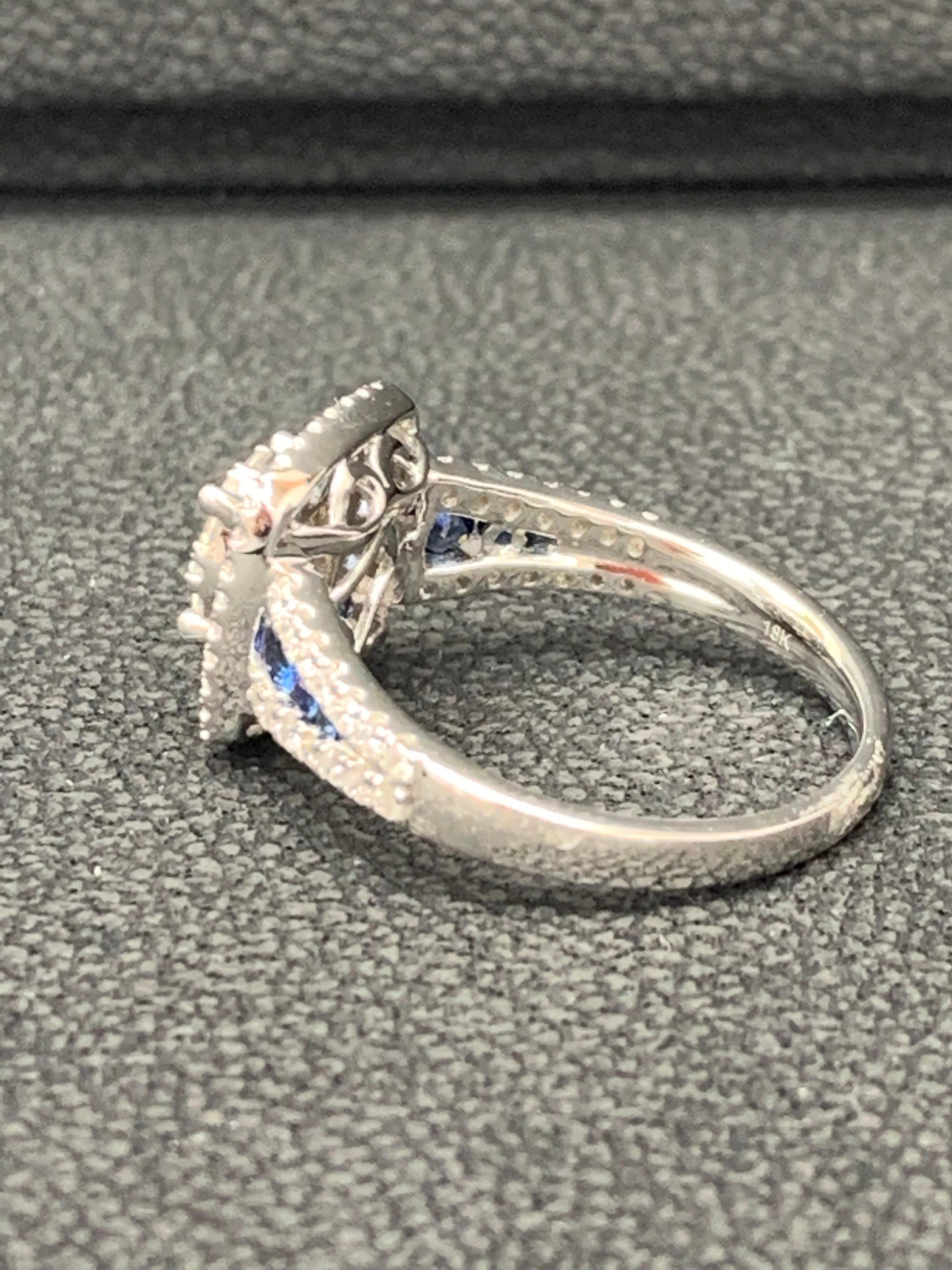 0.72 Carat of Blue Sapphire and Diamond Cocktail Ring in 18K White Gold In New Condition For Sale In NEW YORK, NY