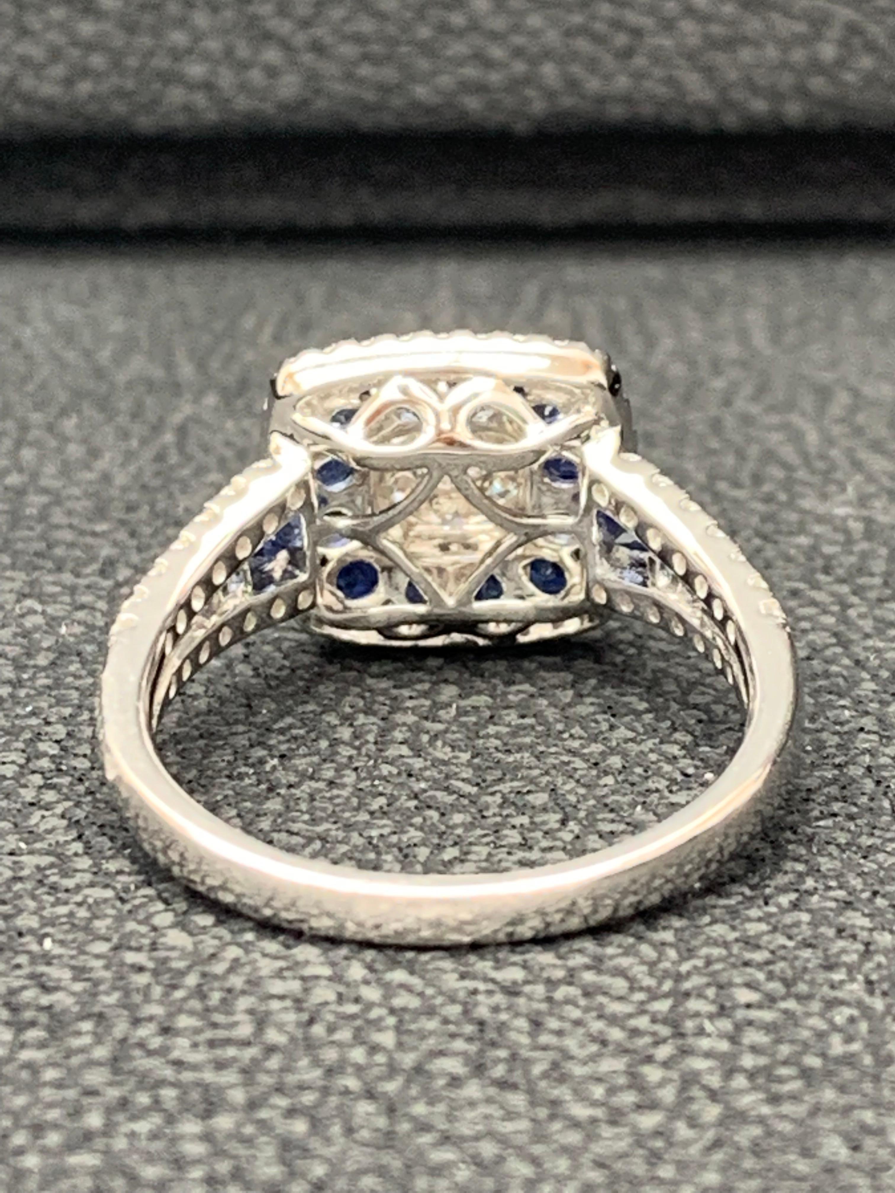 Women's 0.72 Carat of Blue Sapphire and Diamond Cocktail Ring in 18K White Gold For Sale