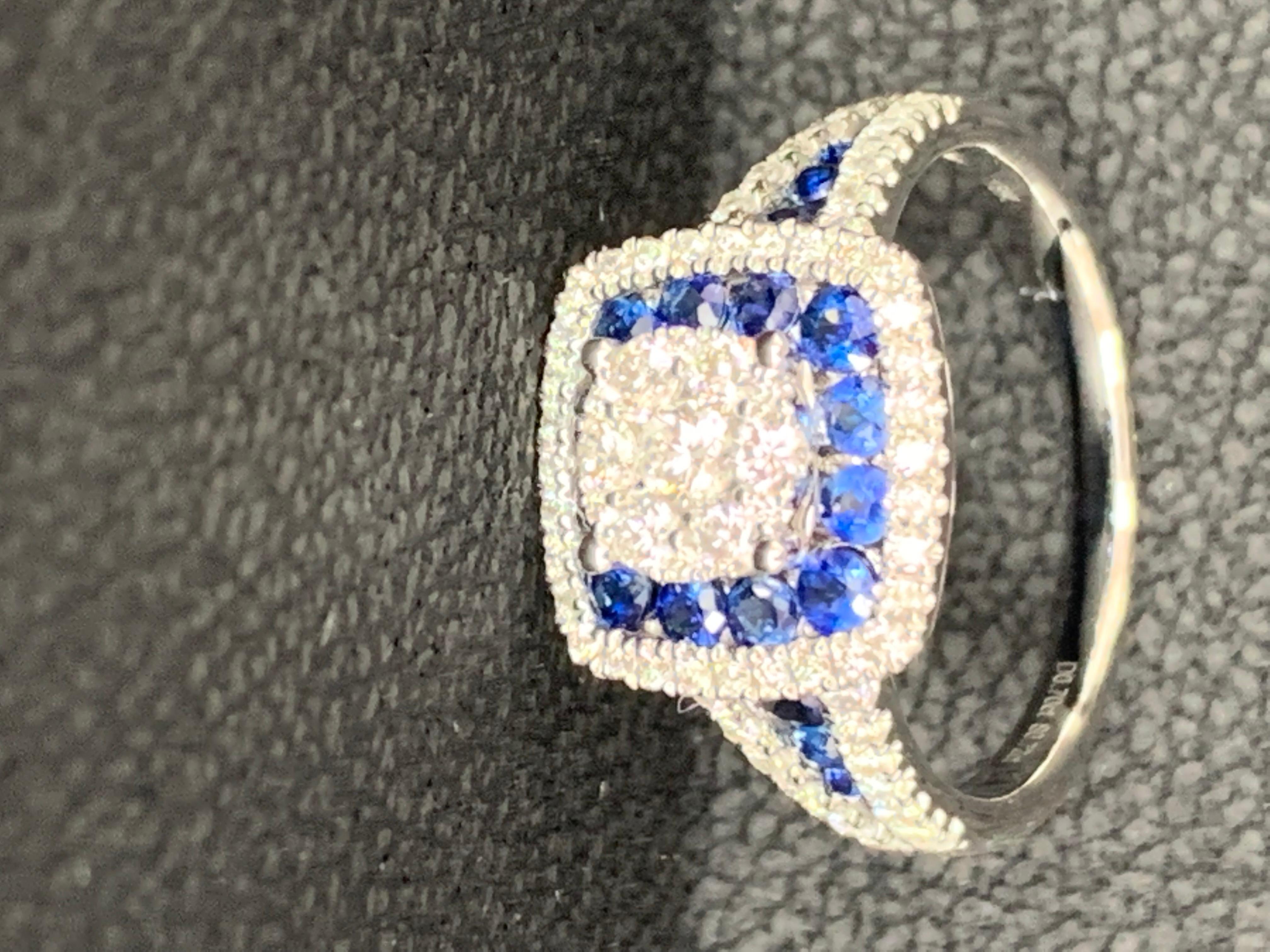0.72 Carat of Blue Sapphire and Diamond Cocktail Ring in 18K White Gold For Sale 2