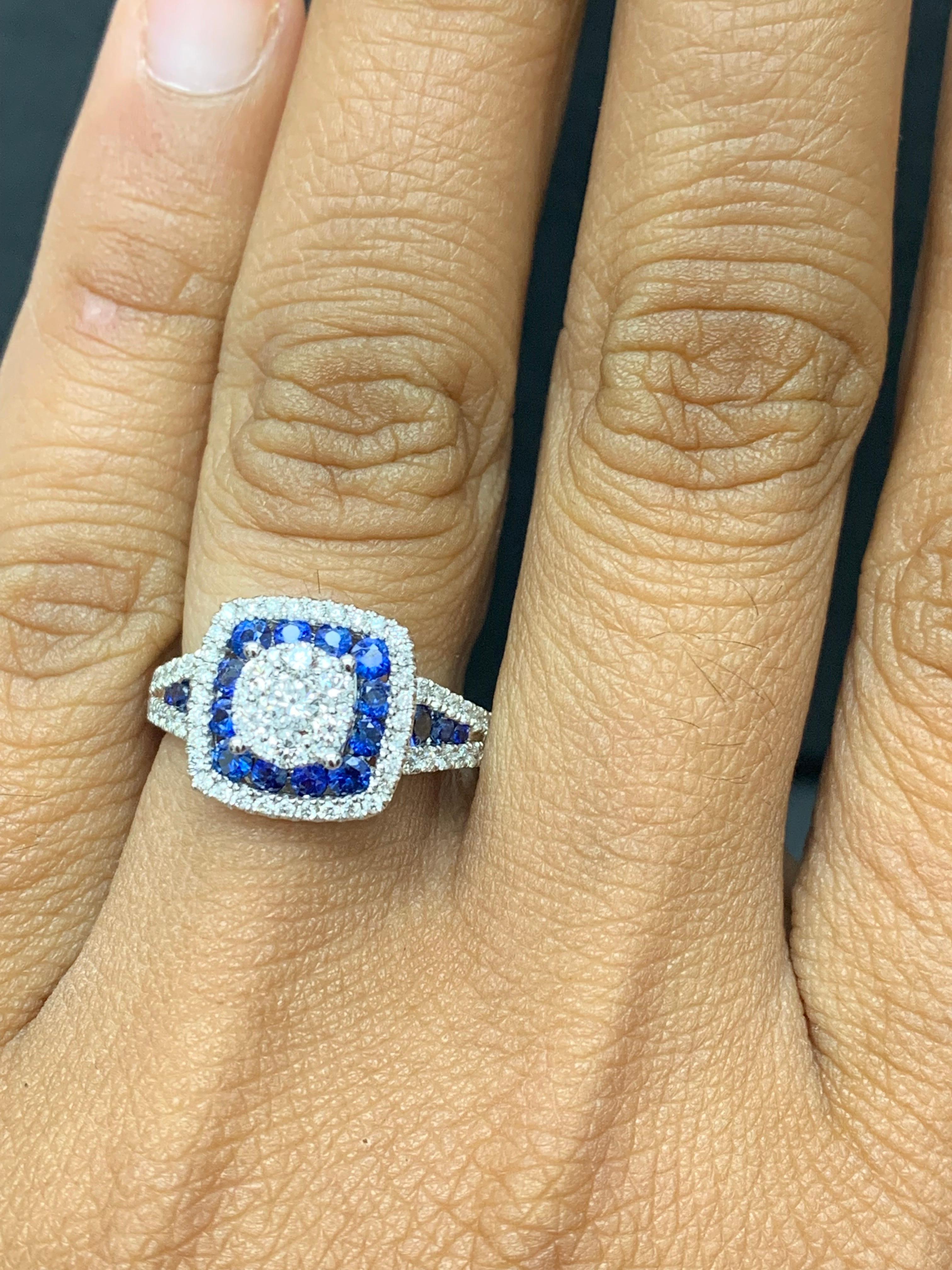 0.72 Carat of Blue Sapphire and Diamond Cocktail Ring in 18K White Gold For Sale 3