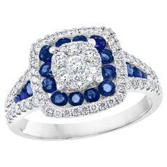 0.72 Carat of Blue Sapphire and Diamond Cocktail Ring in 18K White Gold