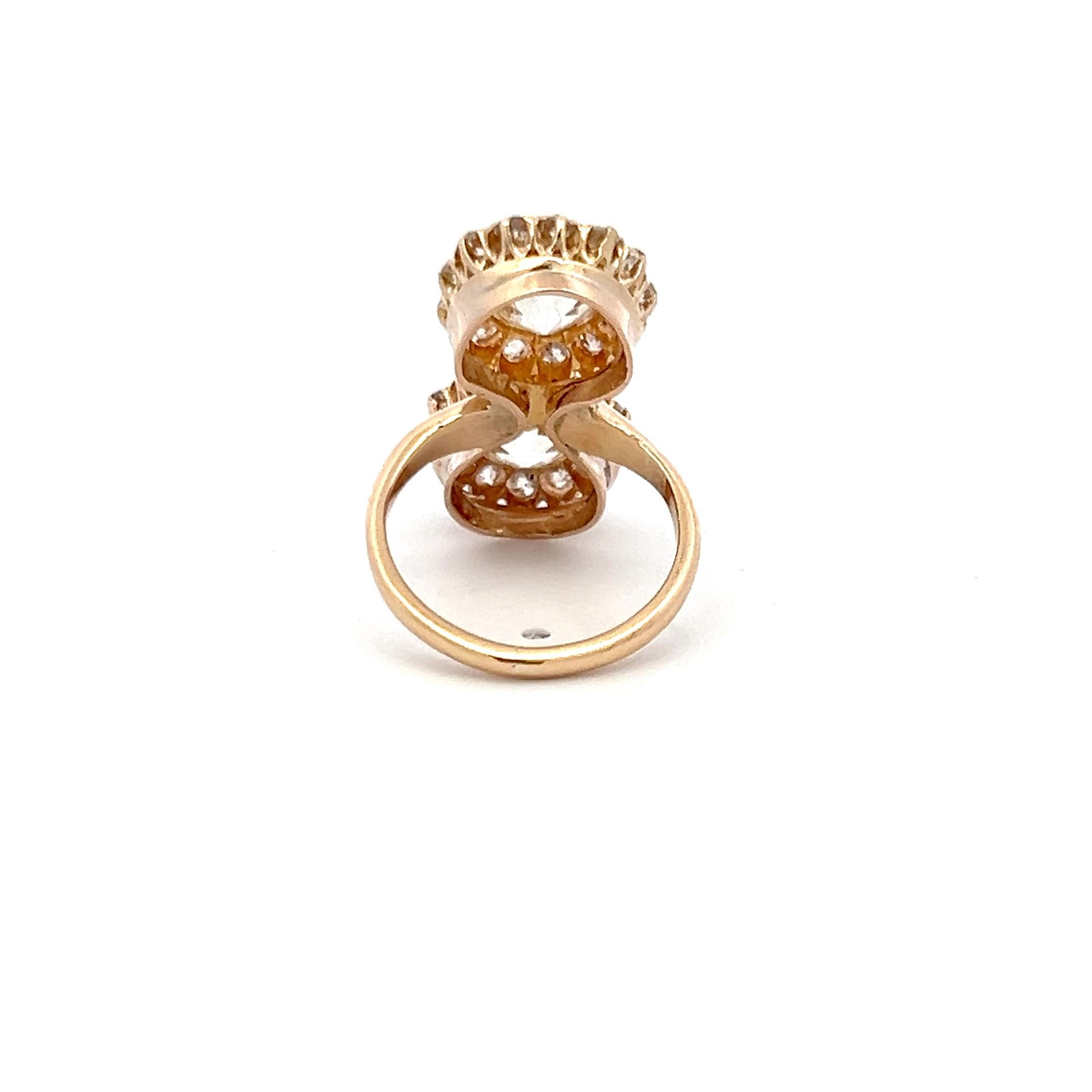 Taille vieille Europe Bague cocktail en or jaune 18 carats avec diamants taille européenne ancienne de 0,72 carat H VS en vente