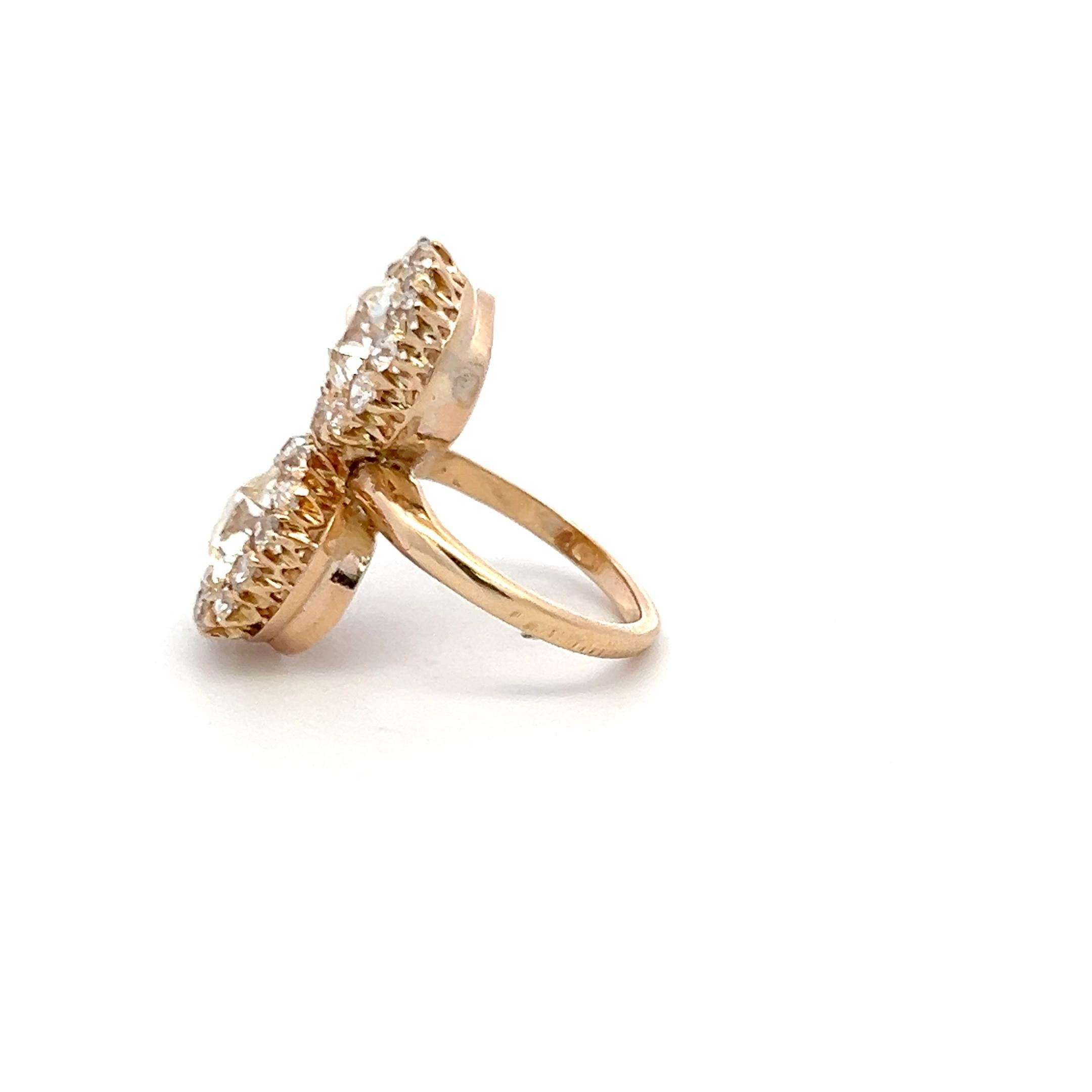 Bague cocktail en or jaune 18 carats avec diamants taille européenne ancienne de 0,72 carat H VS Bon état - En vente à New York, NY
