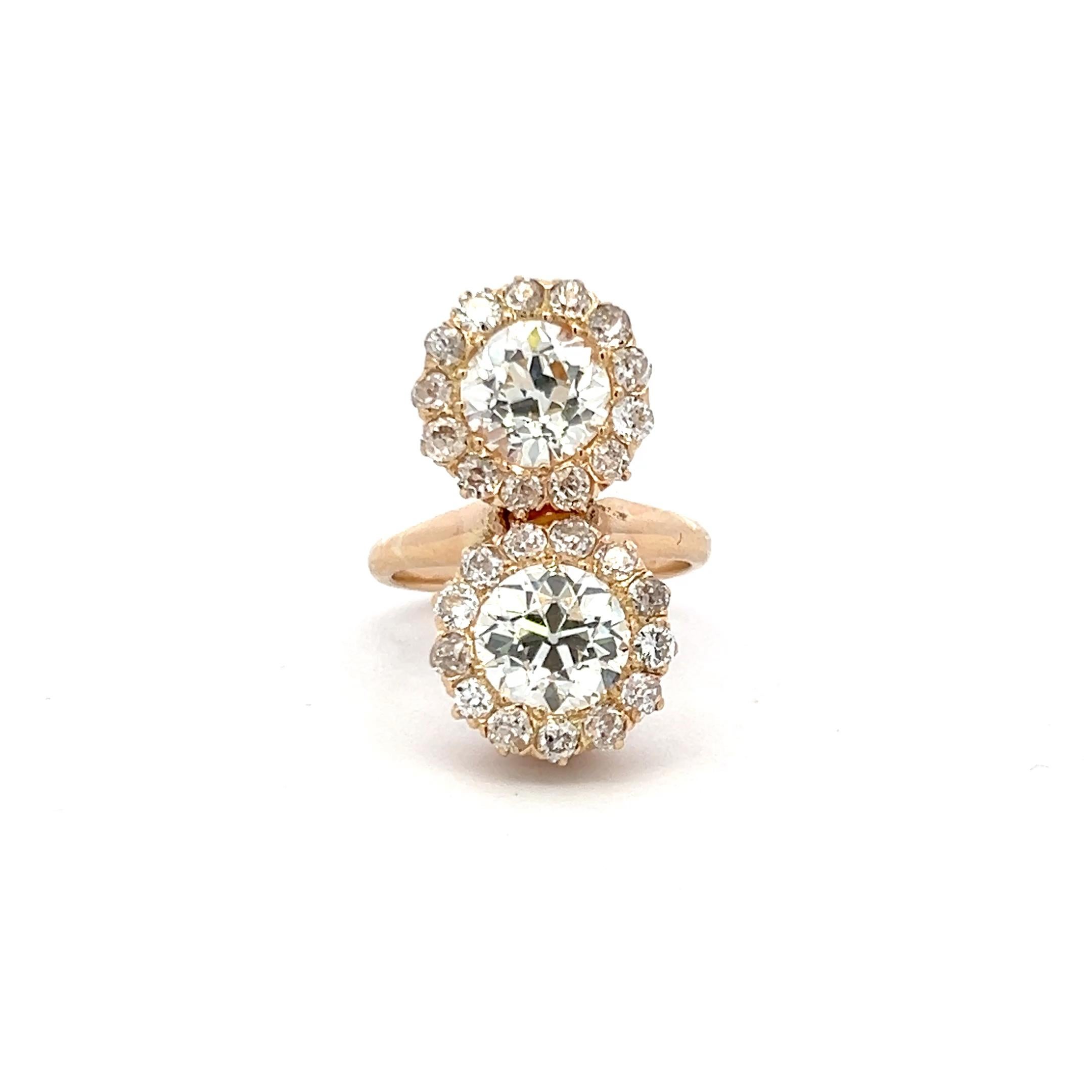 Bague cocktail en or jaune 18 carats avec diamants taille européenne ancienne de 0,72 carat H VS Pour femmes en vente