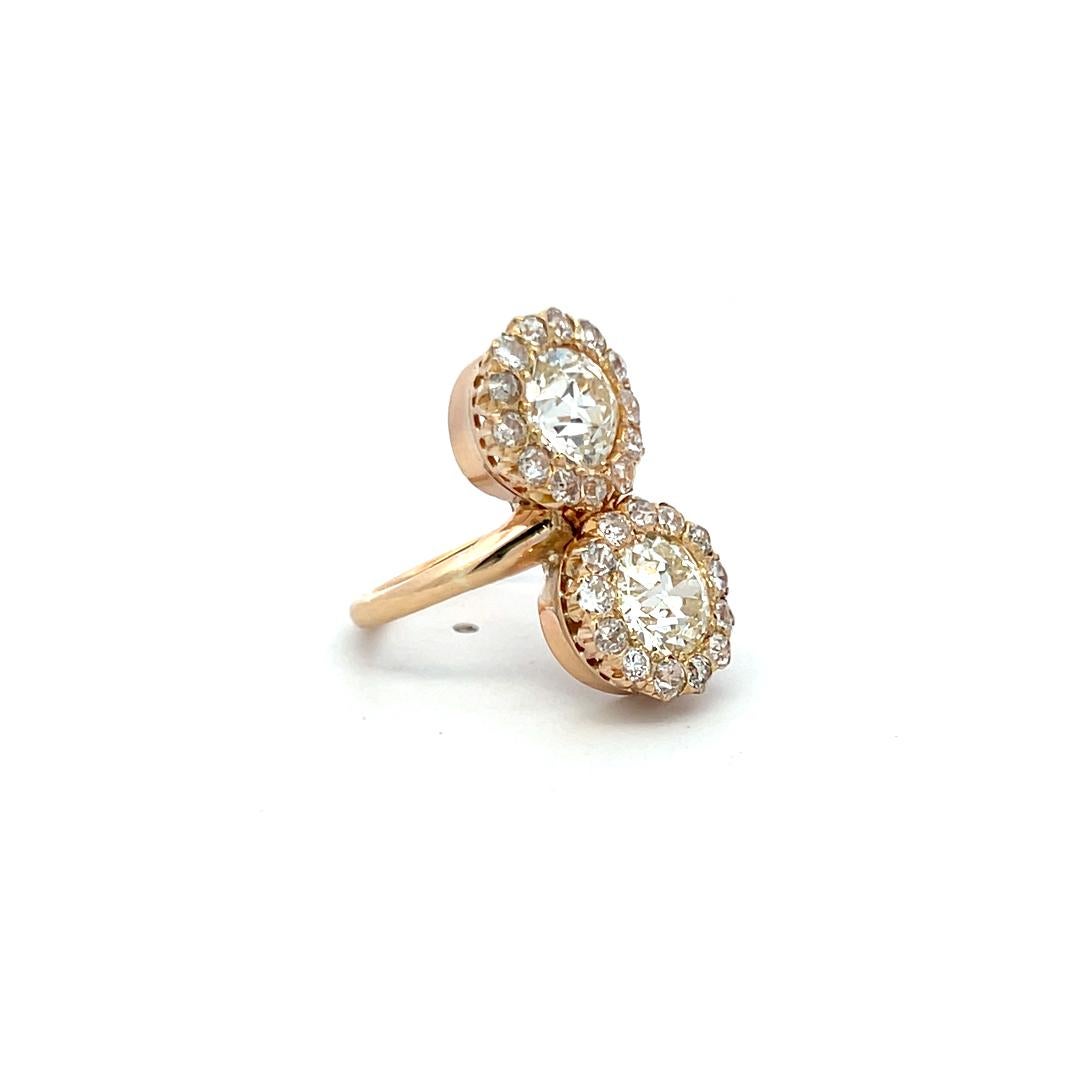 Bague cocktail en or jaune 18 carats avec diamants taille européenne ancienne de 0,72 carat H VS en vente 1