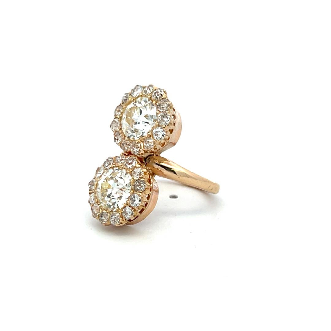 Bague cocktail en or jaune 18 carats avec diamants taille européenne ancienne de 0,72 carat H VS en vente 2