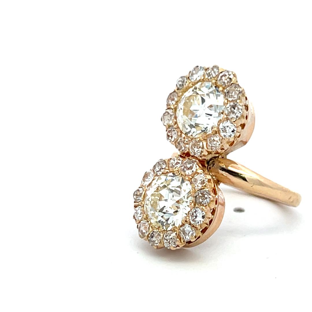 Bague cocktail en or jaune 18 carats avec diamants taille européenne ancienne de 0,72 carat H VS en vente 3
