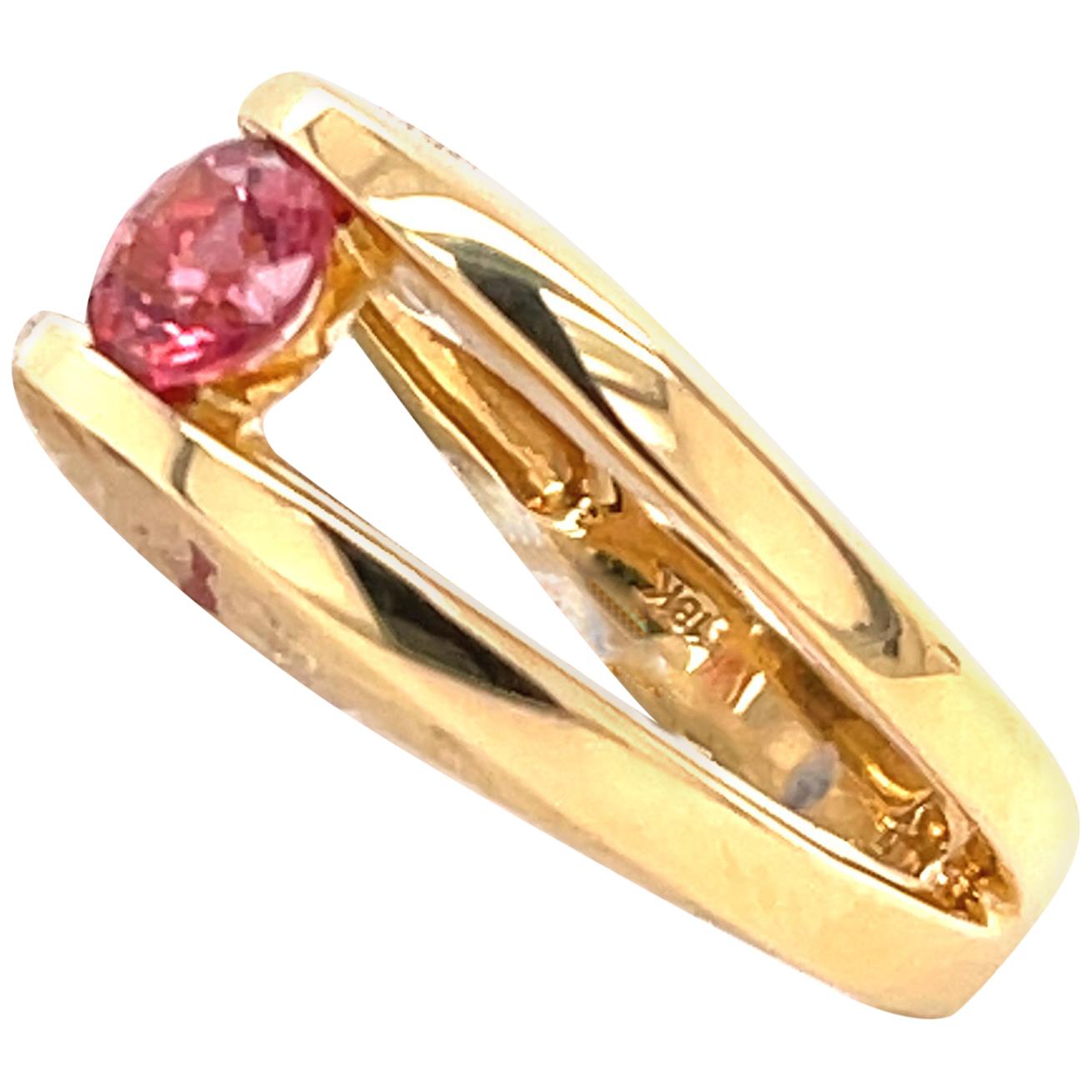 0.72 Carat Orangey-Pink Spinel and Diamond Gold Ring