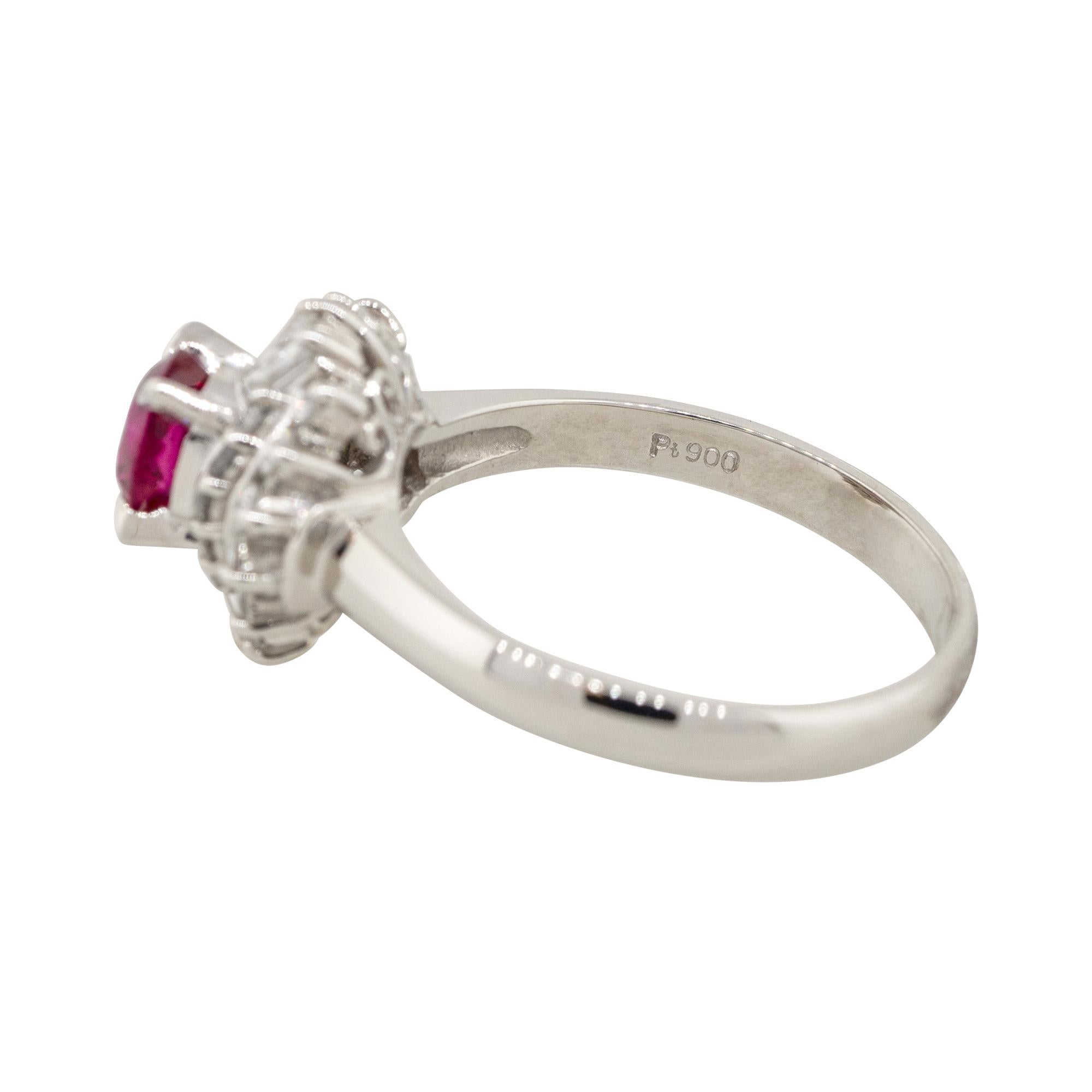 Oval Cut 0.72 Carat Oval Ruby Center Diamond Cocktail Ring Platinum in Stock For Sale