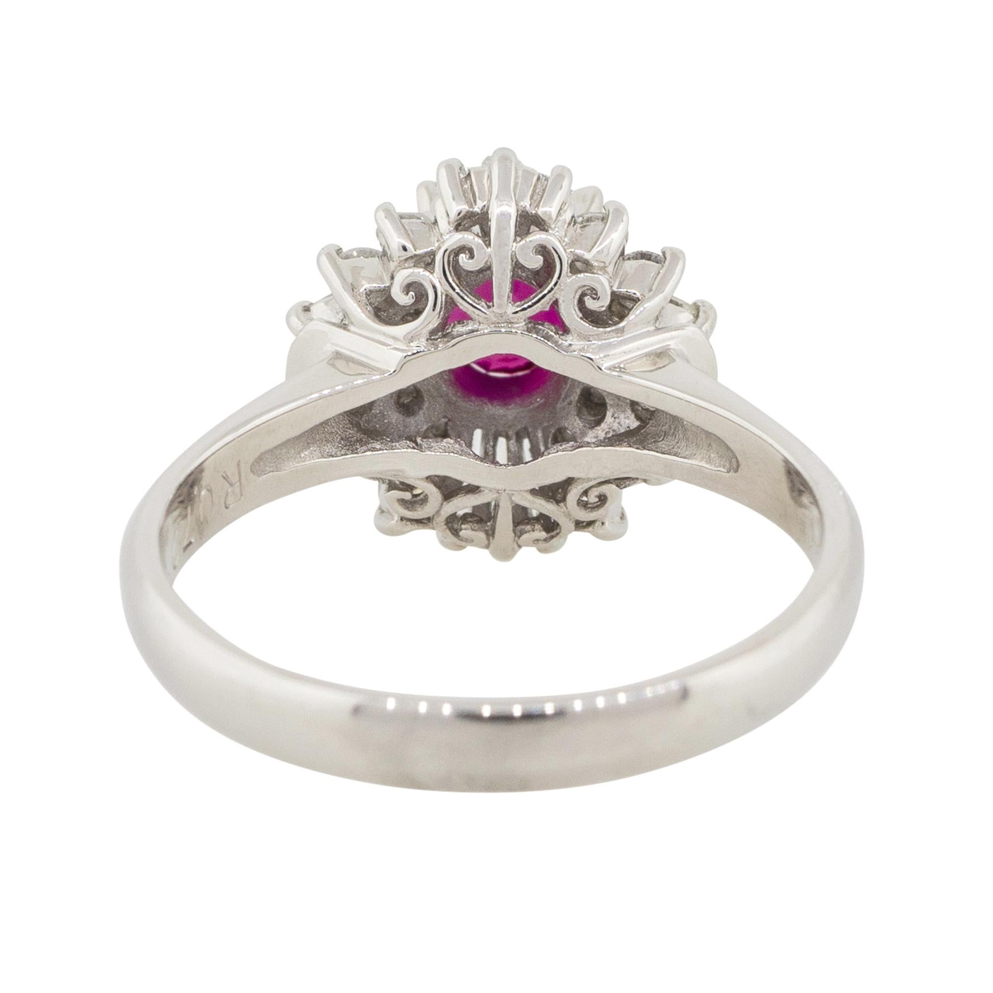 0.72 Carat Oval Ruby Center Diamond Cocktail Ring Platinum in Stock In New Condition For Sale In Boca Raton, FL