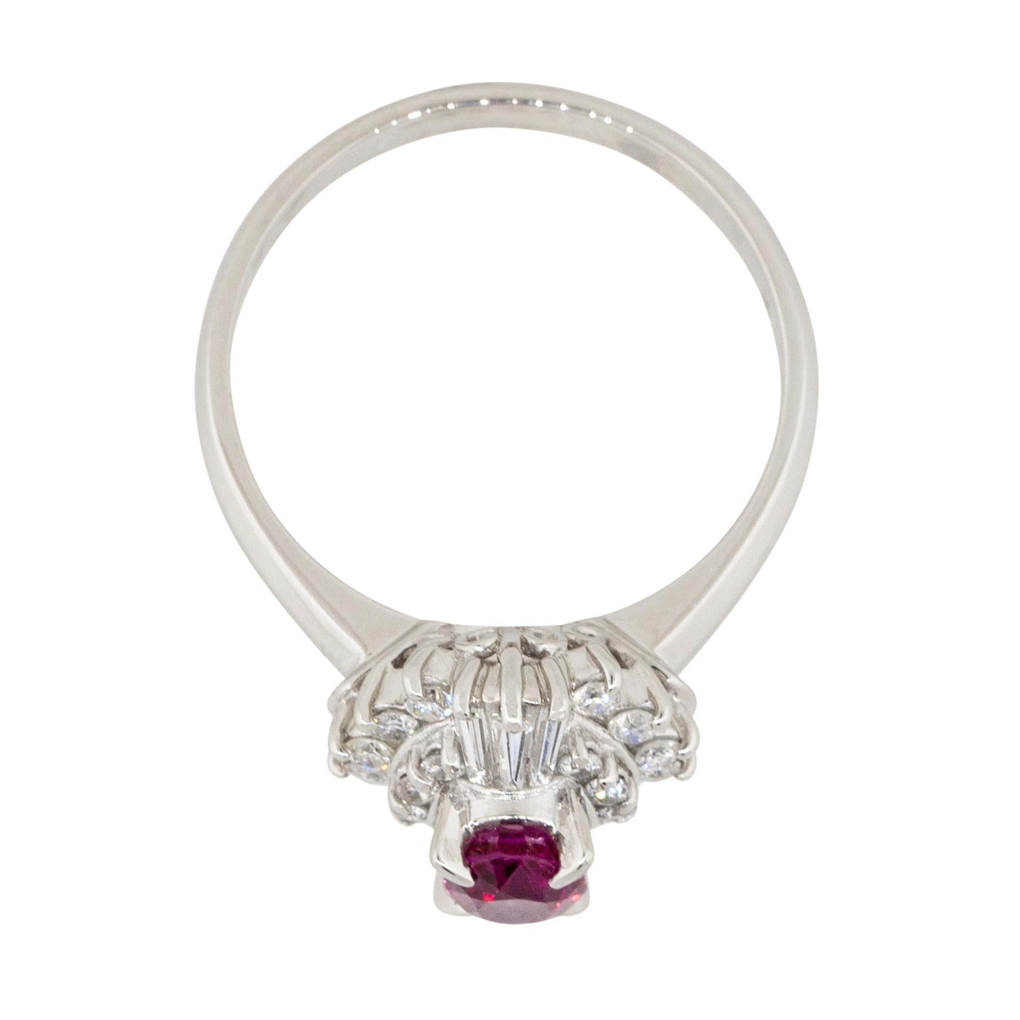 Women's 0.72 Carat Oval Ruby Center Diamond Cocktail Ring Platinum in Stock For Sale