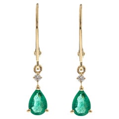 0.72 Carat Pear Cut Emerald Diamond Accents 14K Yellow Gold Earring