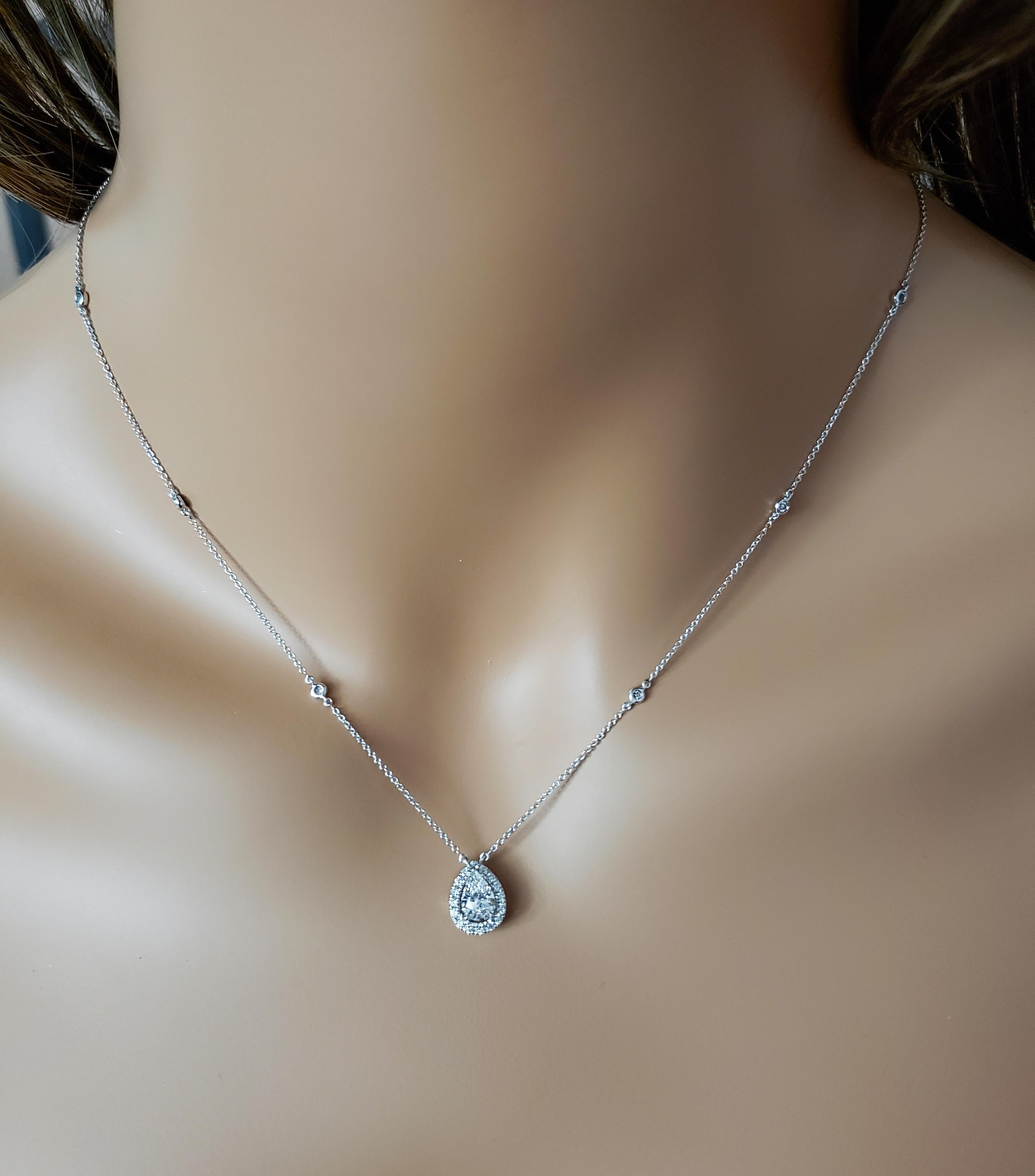 Pear Cut 0.72 Carat Pear Shape Diamond Halo Pendant Necklace