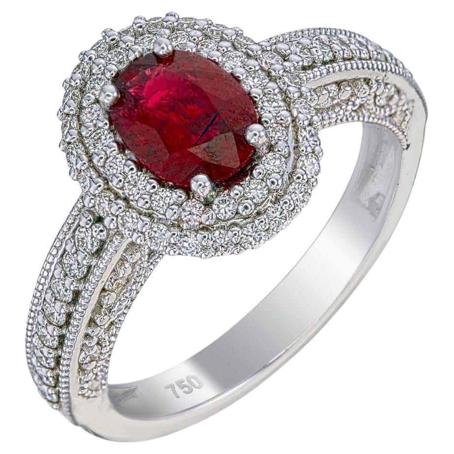 0.72 Carat Pigeon Blood Burma No Heat Ruby and Diamond Ring in 18 Karat Gold For Sale