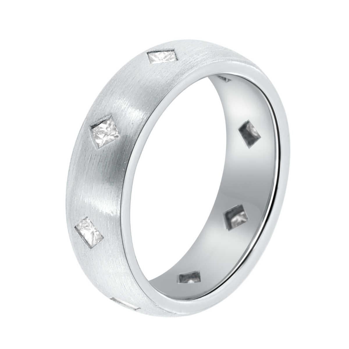 This Platinum handcrafted eternity unisex band showcases eight (8) perfectly matched Princess cut diamonds evenly placed on a six-and-a-half (6.5) MM wide band. The band is in a satin finish and comfort fit.

Diamond Weight : 0.72 Carats
Diamond