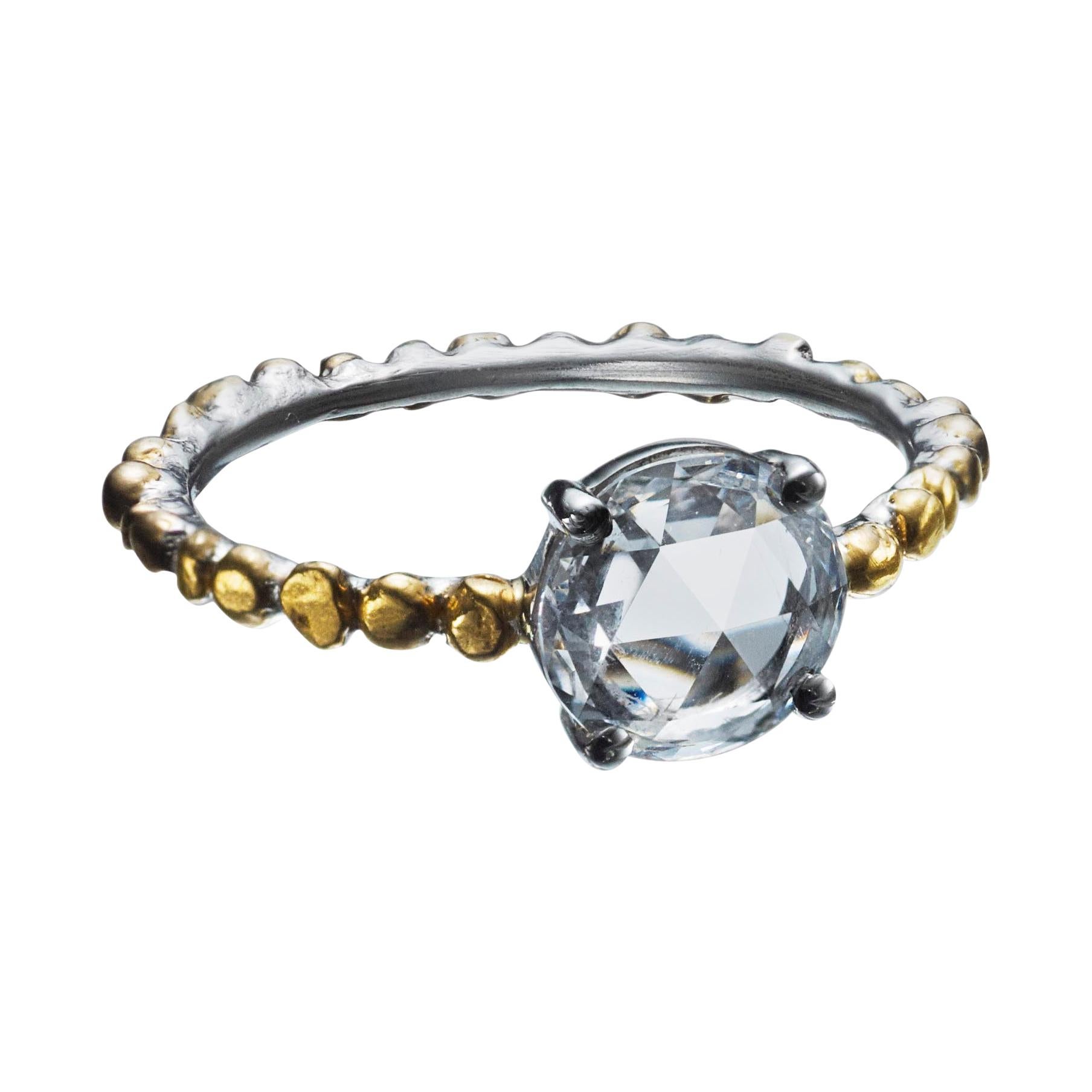 0.72 Carat Rose Cut Diamond Ring in Platinum and 24 Karat Gold