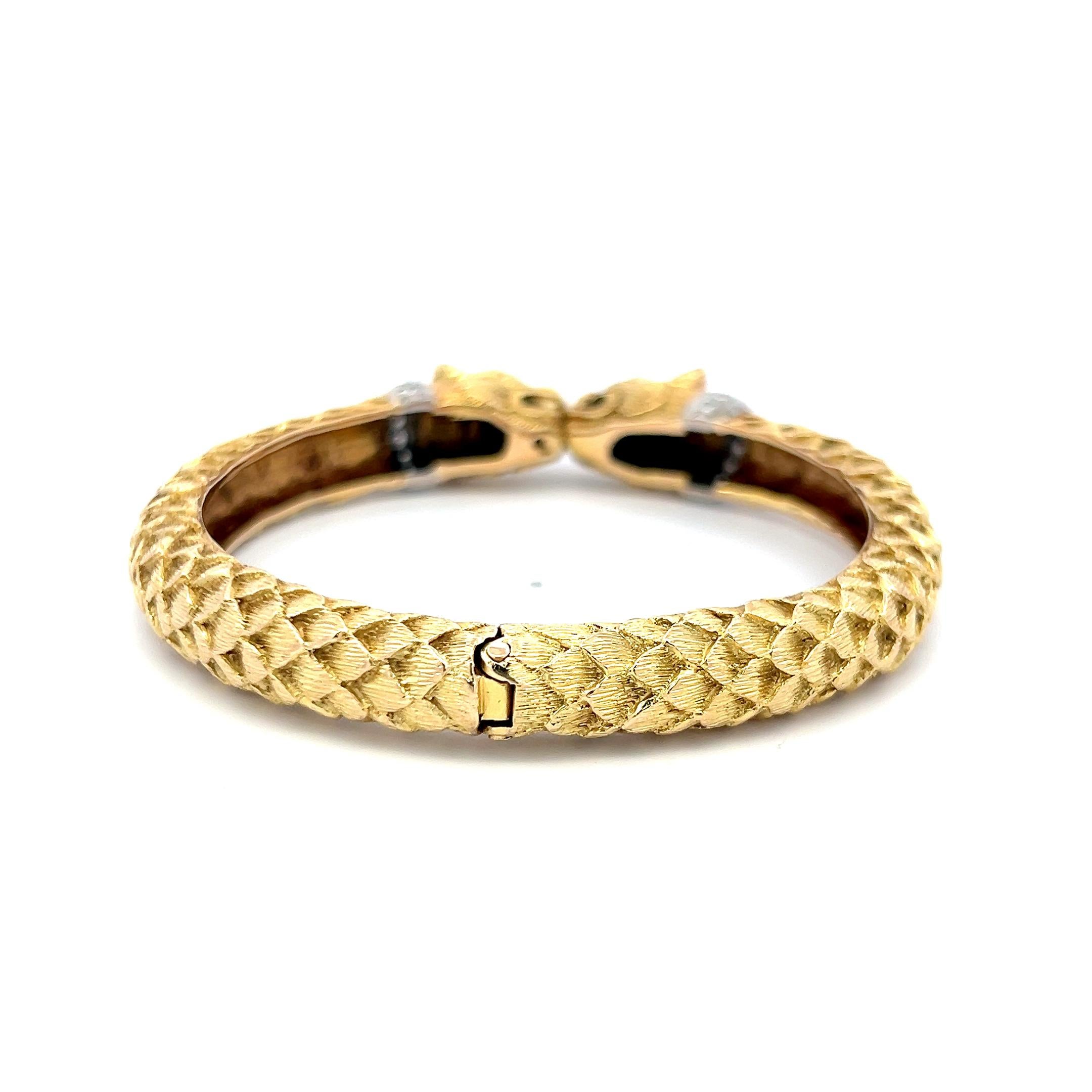 Brilliant Cut 0.72 Carat Round Brilliant Diamond 0.04 Carat Emerald 18K Two Tone Gold Bracelet For Sale