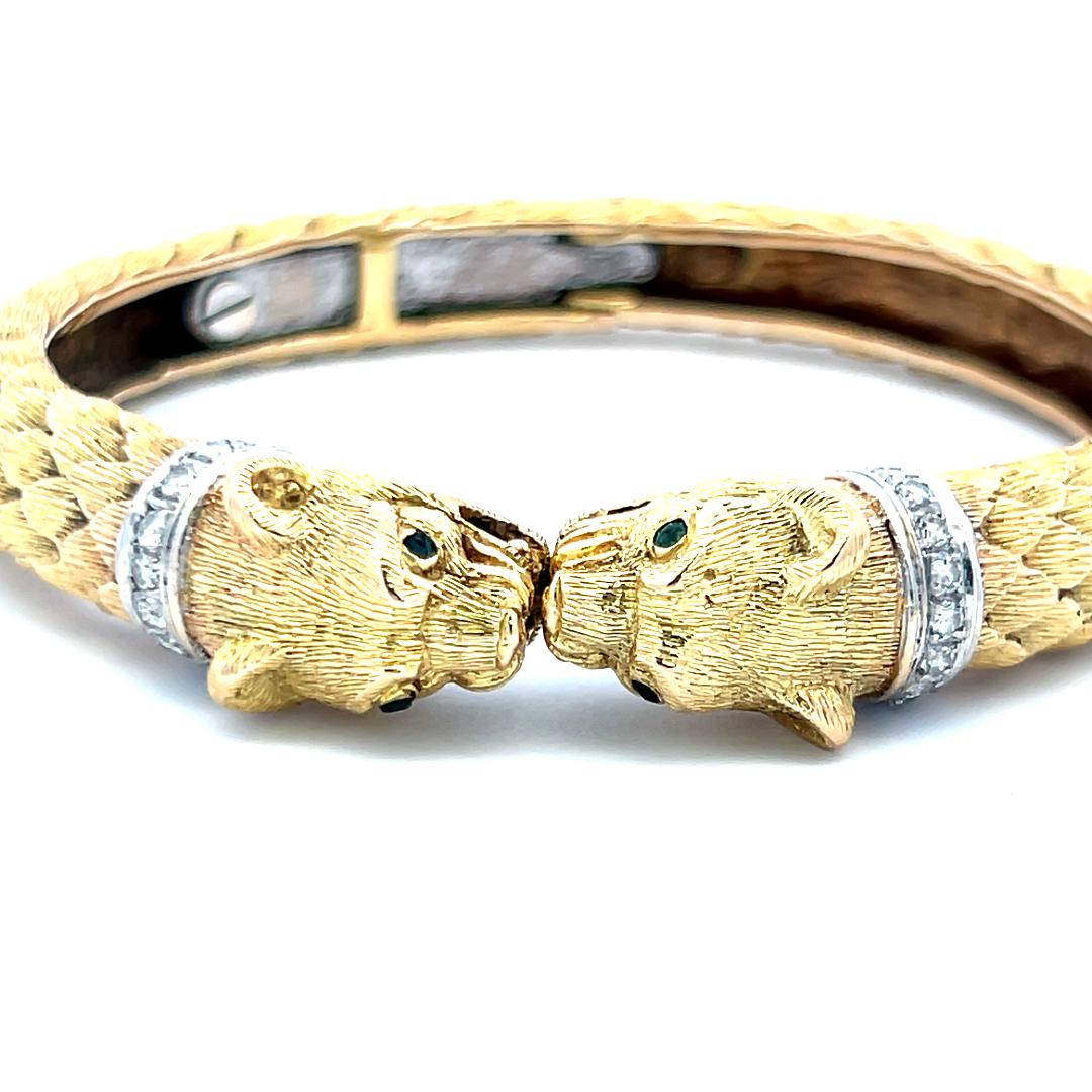 0.72 Carat Round Brilliant Diamond 0.04 Carat Emerald 18K Two Tone Gold Bracelet For Sale 1