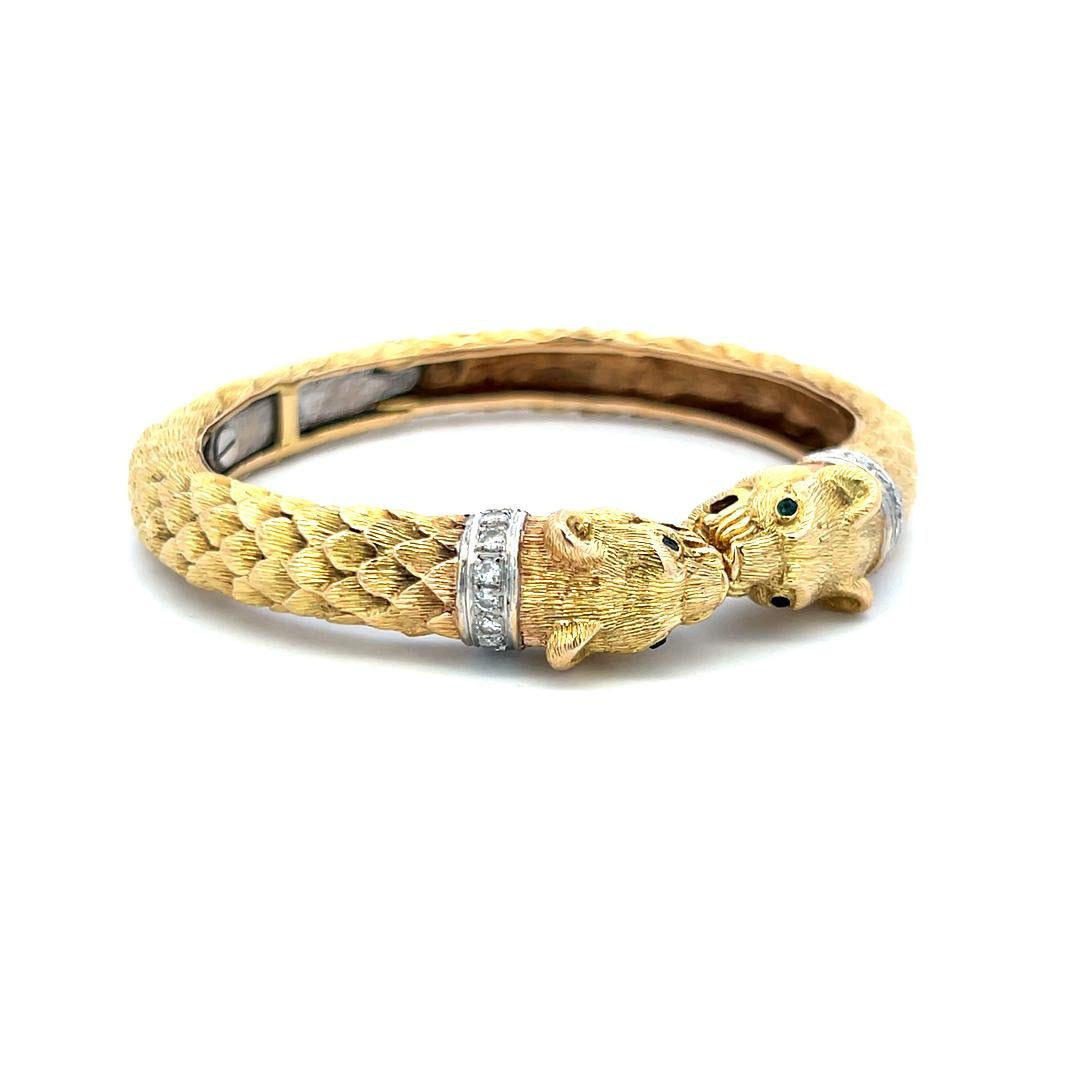 0.72 Carat Round Brilliant Diamond 0.04 Carat Emerald 18K Two Tone Gold Bracelet For Sale 2