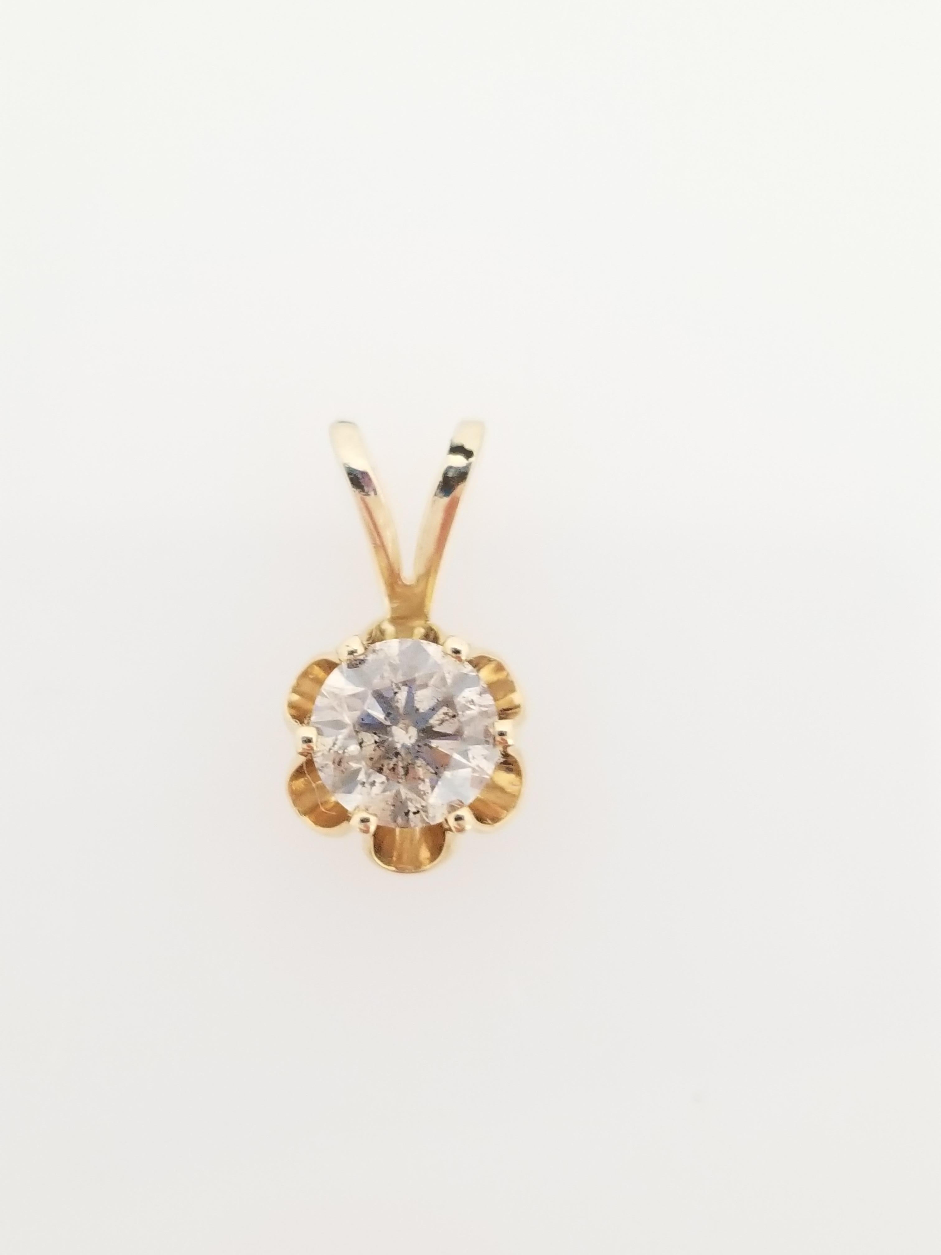 Women's GIA 0.72 Carat Round Diamond Solitaire Buttercup Pendant 14 Karat Yellow Gold