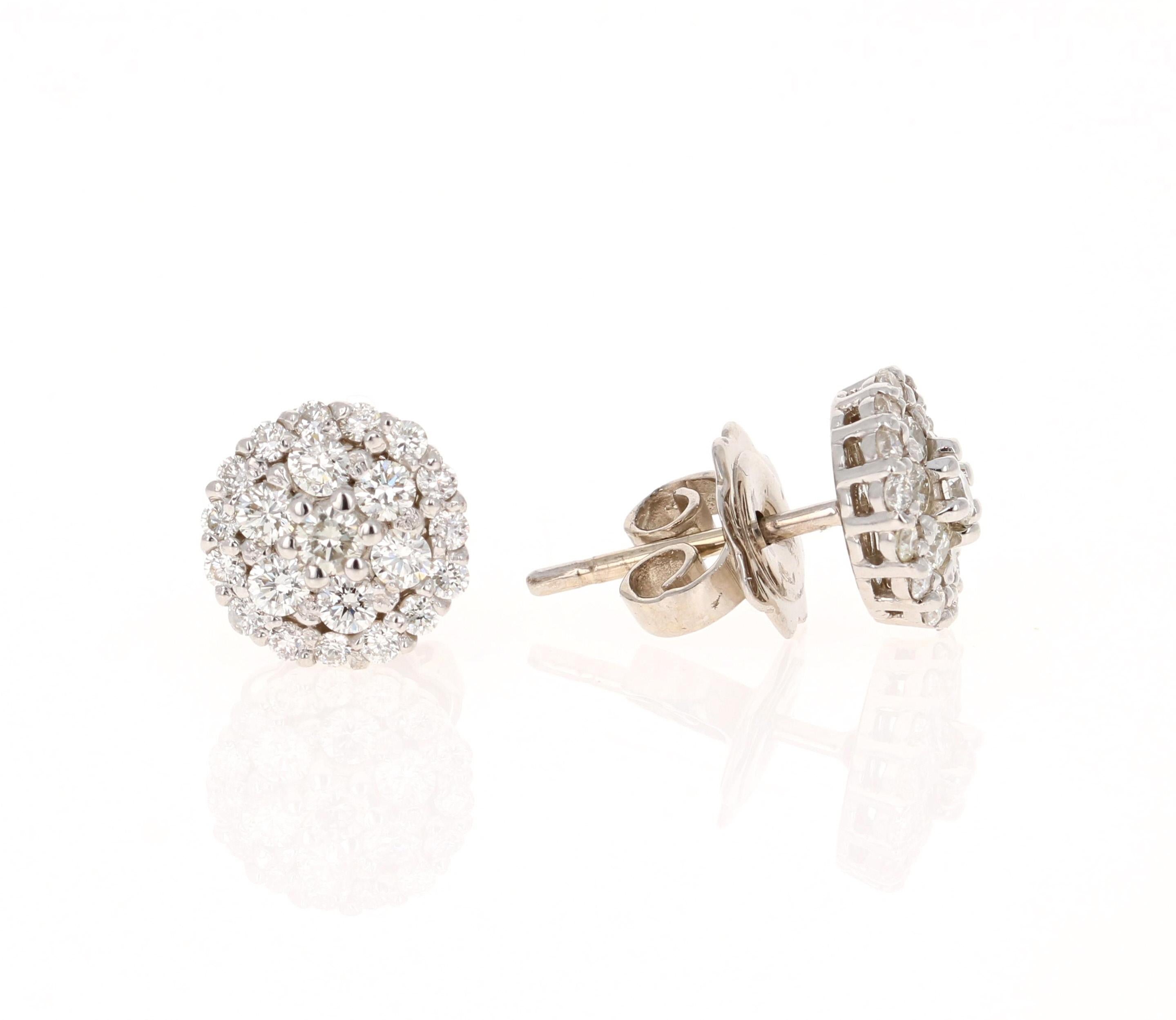 Contemporary 0.72 Carat Round Diamond White Gold Earrings For Sale