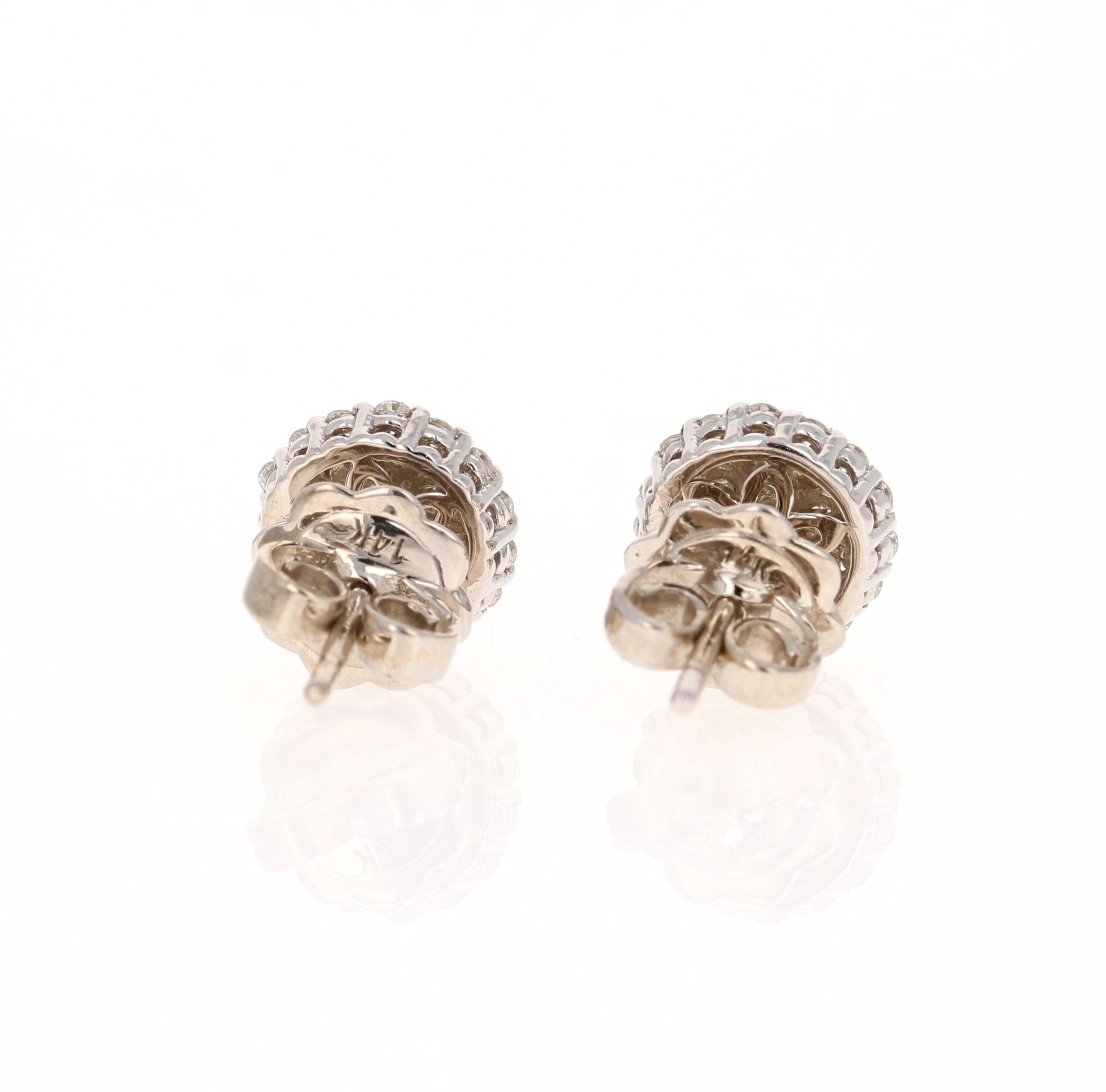 Round Cut 0.72 Carat Round Diamond White Gold Earrings For Sale