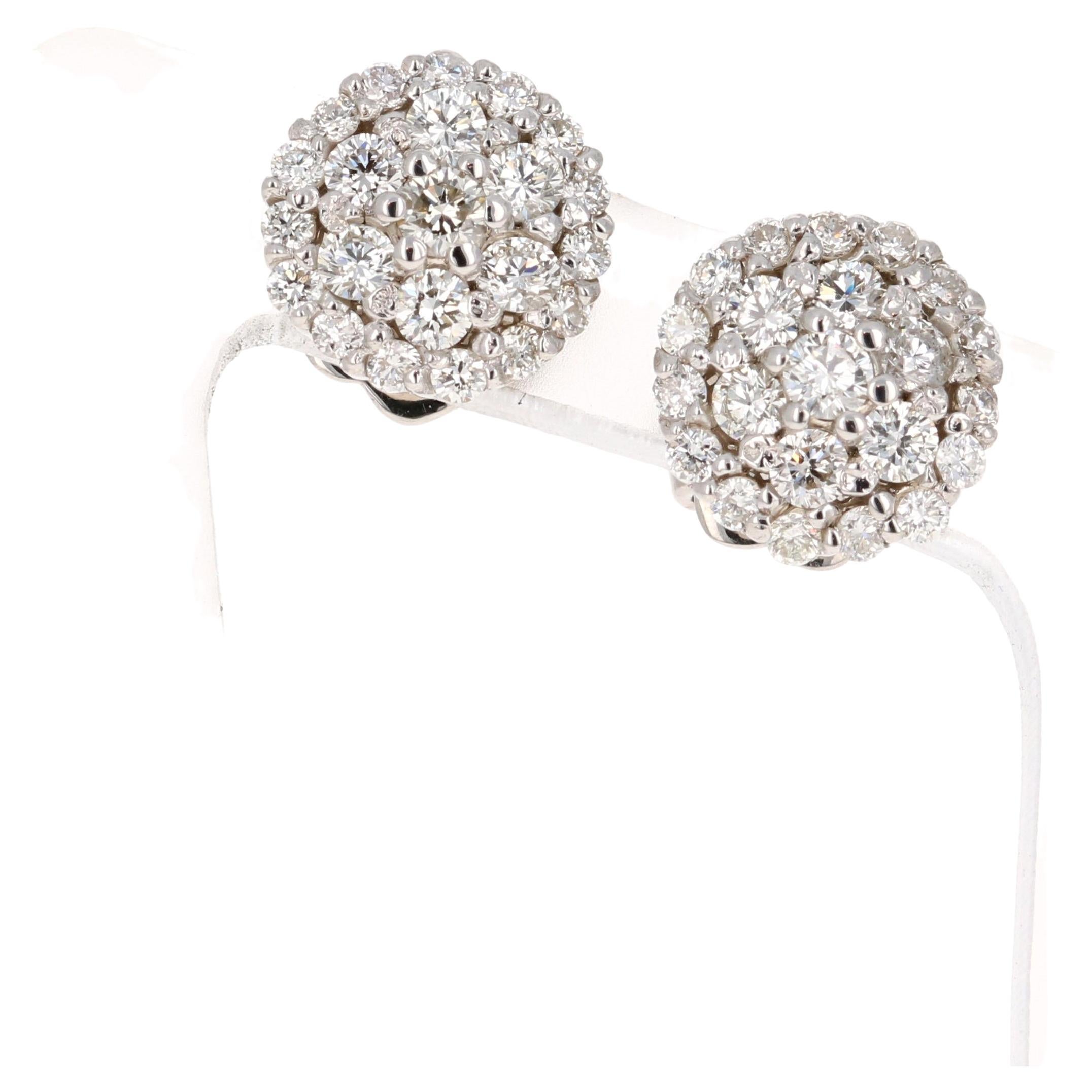 0.72 Carat Round Diamond White Gold Earrings For Sale